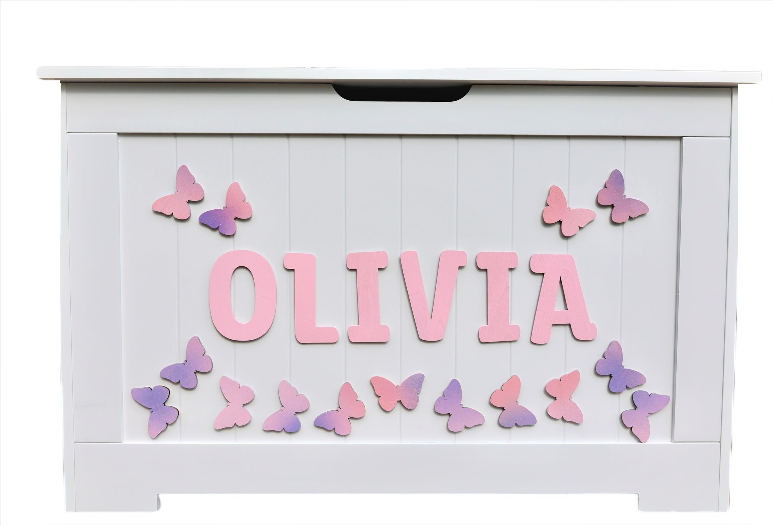 Personalized Wooden Toy Box with Butterfly Decor - Custom Kids Storage Box for Nursery, Playroom & Bedroom Organization