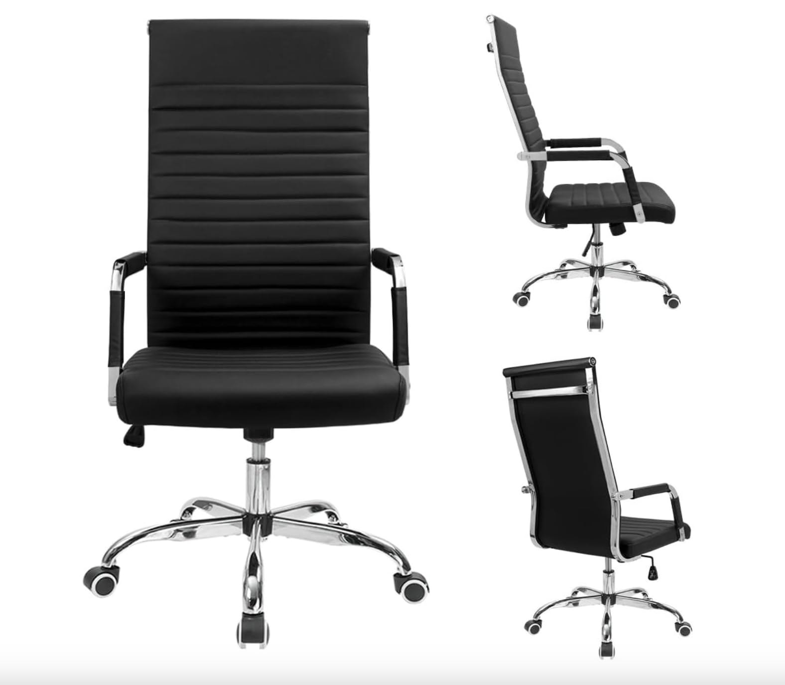 Premium High-Back Leather Office Chair - Adjustable Swivel Executive Desk Chair with Lumbar Support for Home Office, Conference Room & Gaming Setup - Black Ergonomic Computer Chair