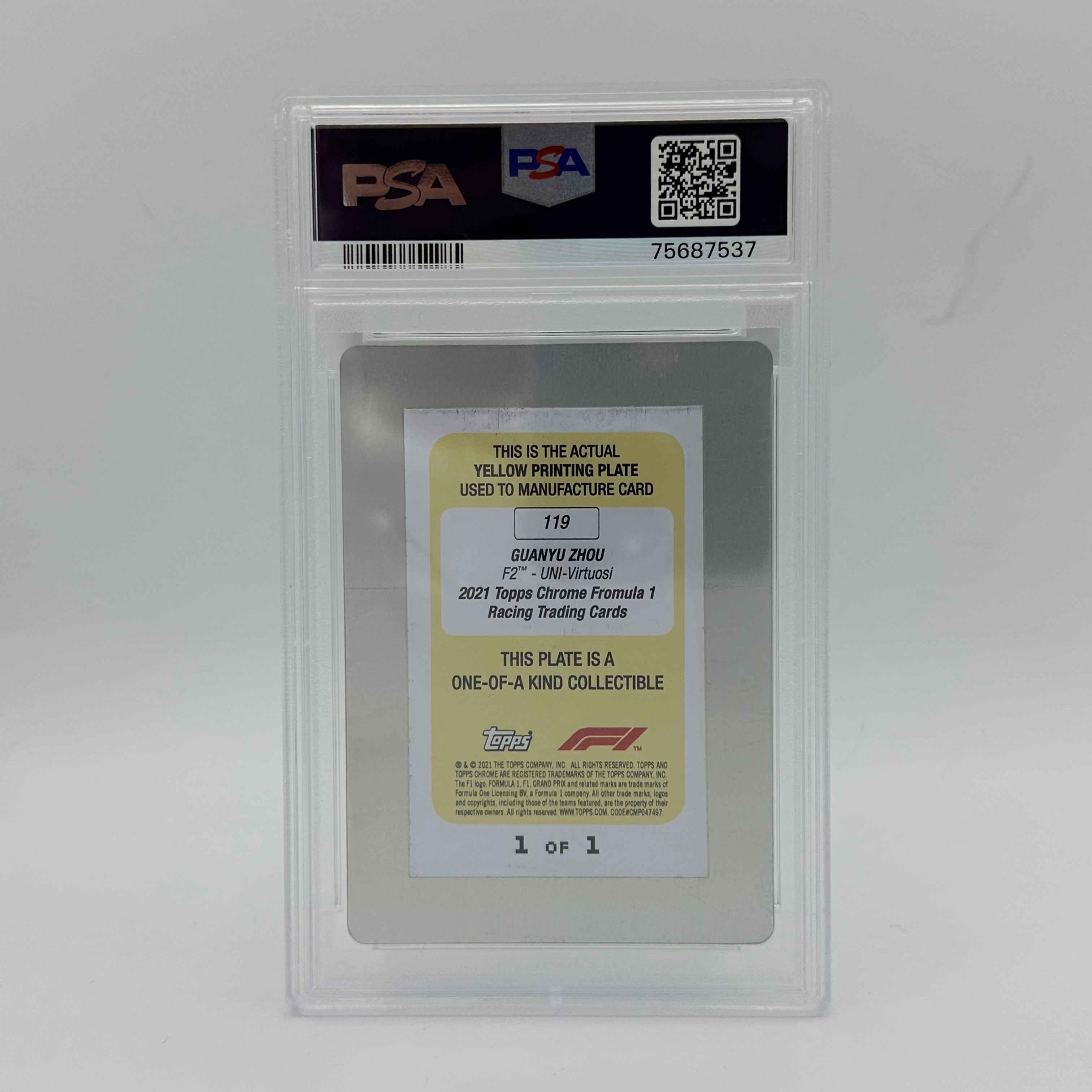 PSA Authentic 1/1 Guanyu Zhou #119 Yellow Printing Plate - Rare Collectible for F1 Racing Fans & Sports Memorabilia Enthusiasts