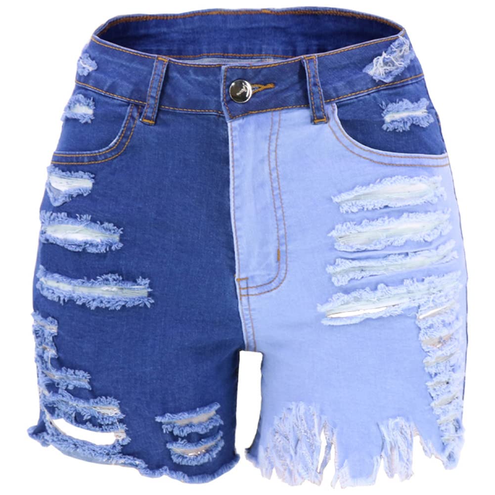 CHARTOU Women's Distressed Denim Shorts - Ripped Frayed Patchwork High Waisted Booty Shorts for Casual Wear, Summer Outfits & Street Style Fashion