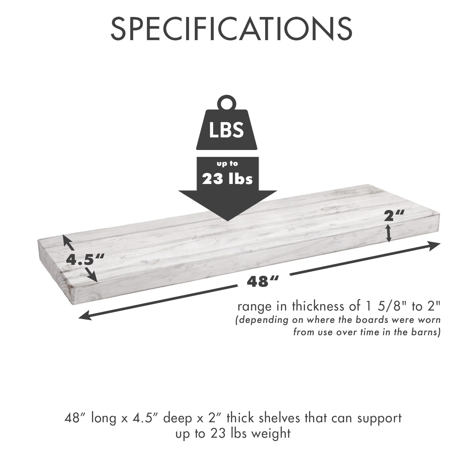 Reclaimed Barnwood Floating Shelves Set of 2 - White Wash 48