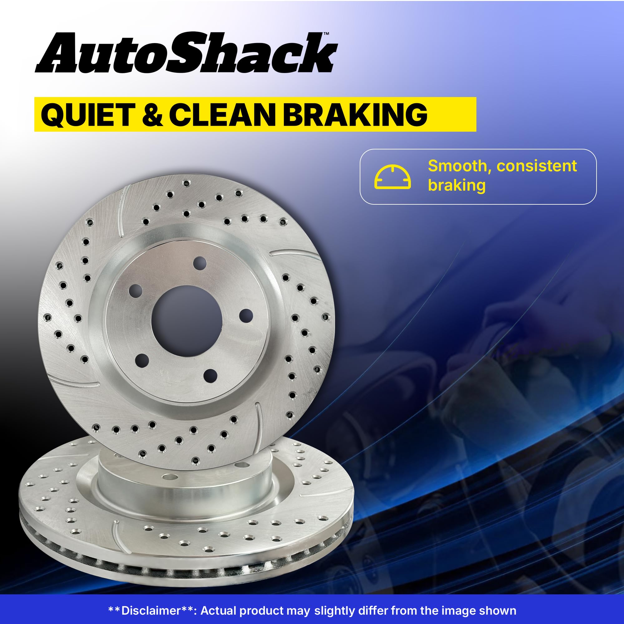 AutoShack Silver Drilled & Slotted Brake Rotors Set of 4 - Front & Rear Replacement for 2002-2018 Ram 1500, 2019-2023 Classic Ram 1500, 2004-2009 Dodge Durango, 2007-2009 Chrysler Aspen (BRKPKG039071) | High-Performance Braking for Trucks & SUVs | Ideal for Daily Commuting, Towing & Off-Road Adventures