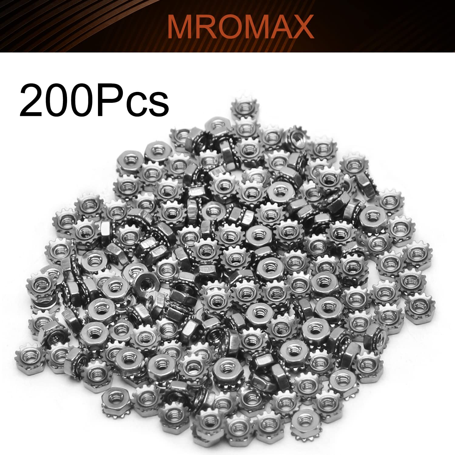 MroMax 200Pcs #4-40 K-Lock Nuts, 304 Stainless Steel Keps Lock Nuts - Silver, Hex Nuts for Machinery, Furniture & Electrical Appliances | Secure Fastening Hardware Accessories for DIY Projects & Industrial Use