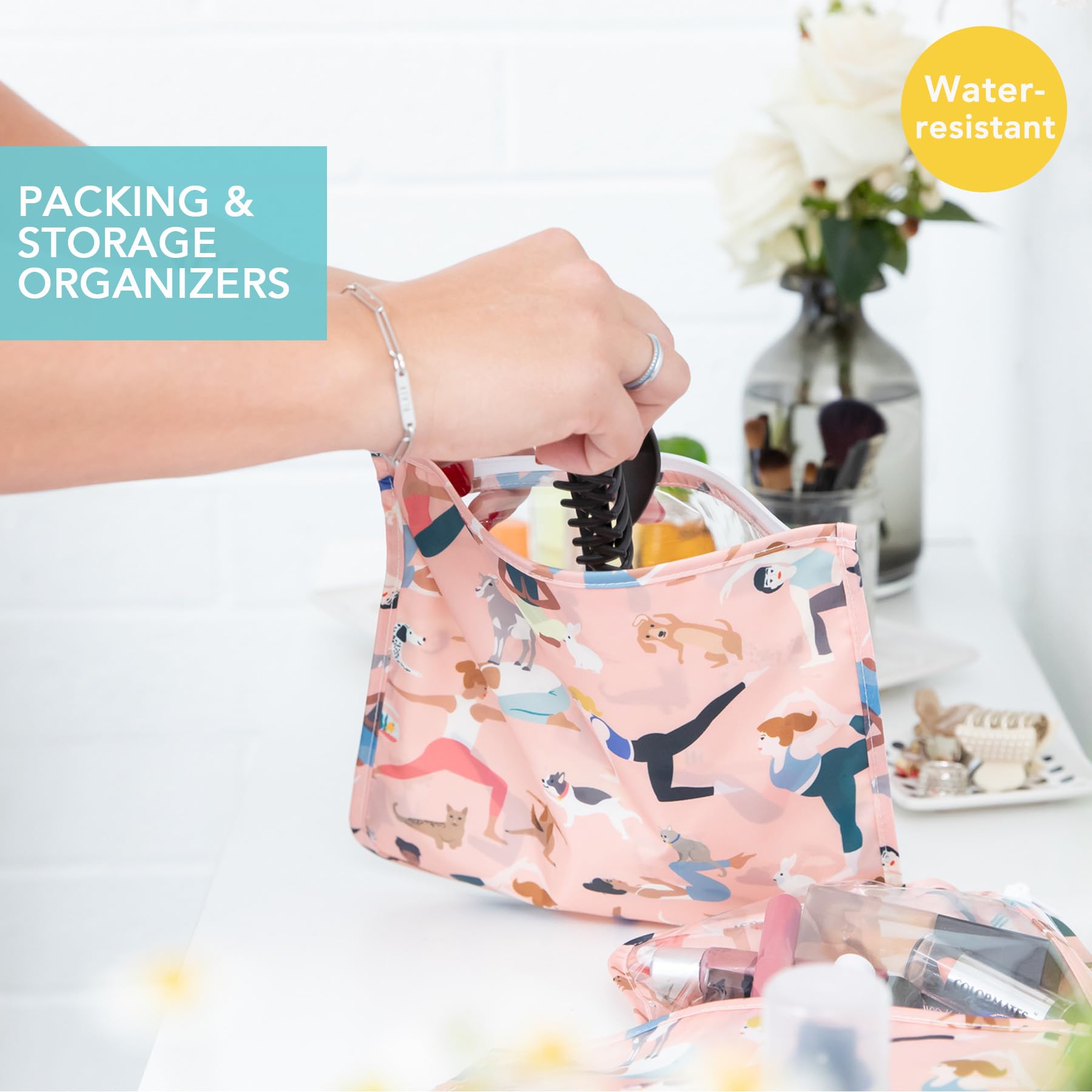 Bumkins 3-Piece TSA Approved Travel Toiletry Bag Set - Clear Quart Size Zip Pouch for Airplane Carry On, Baby Diaper & Makeup Organization | Perfect for Yoga, Gym & Family Trips