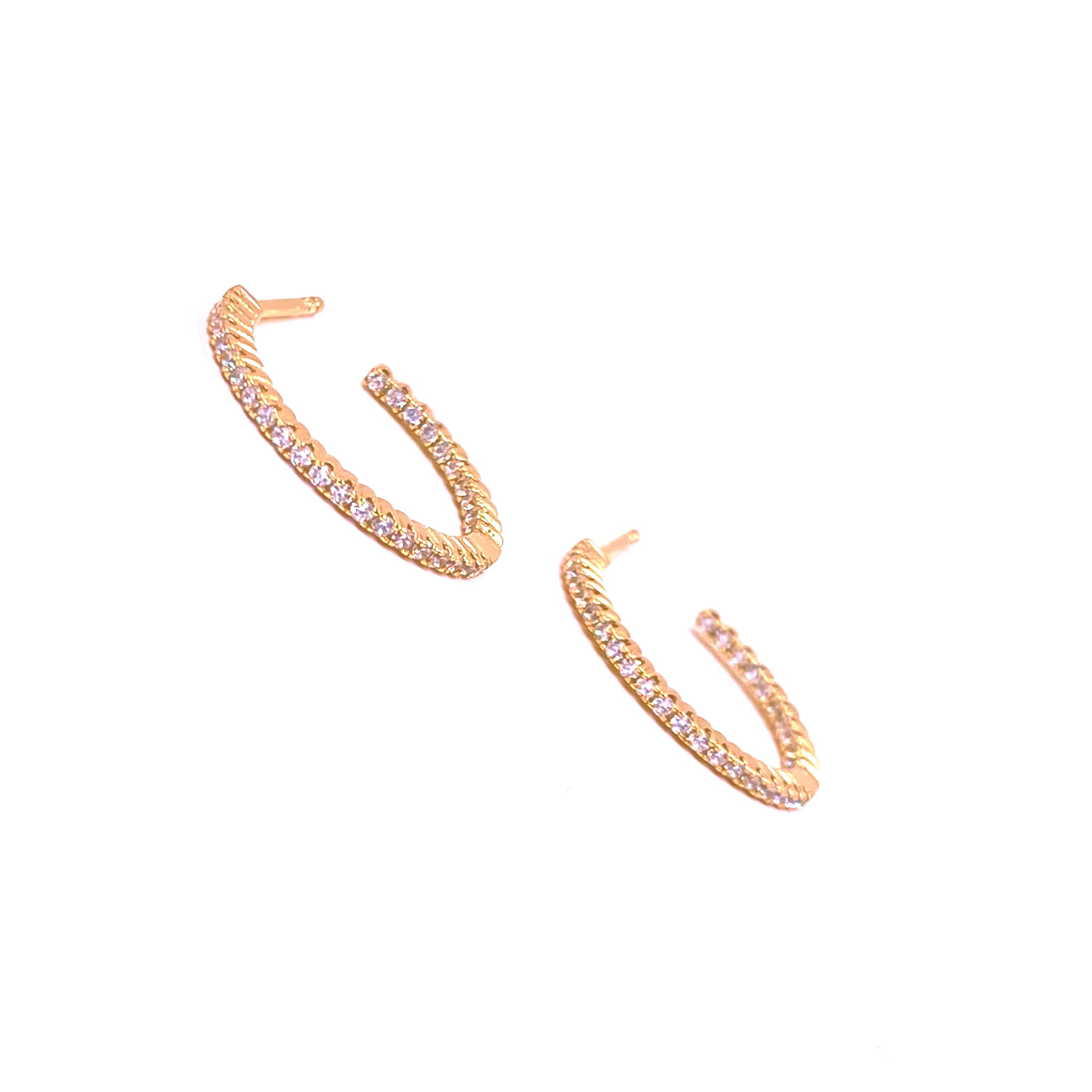 Sterling Silver Gold Plated CZ Open Hoop Earrings 0.75