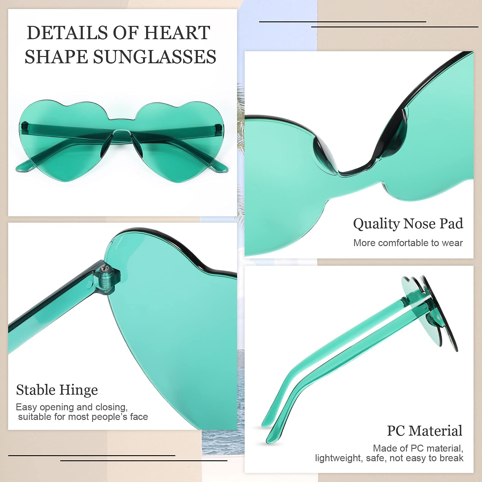 Heart Shaped Sunglasses - Rimless Transparent Love Candy Color Glasses for Women & Men | Perfect for Valentine's Day, Parties, Beach Outings & Cosplay (Red)