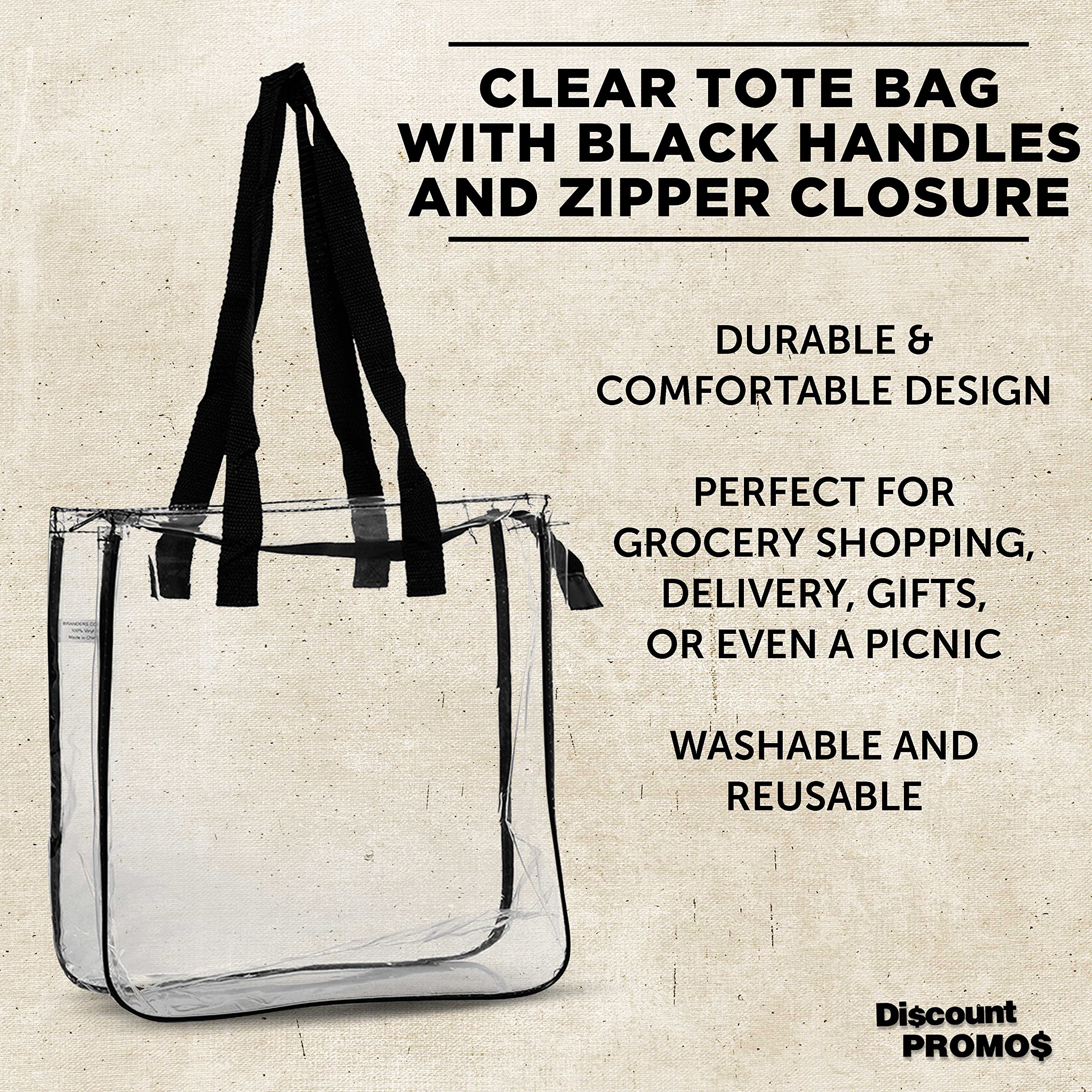 Clear Tote Bags Set of 10 - Reusable Bulk Pack for Shopping, Grocery, Beach & Picnic | Wedding Favors & Party Supplies | Durable Plastic Bags for Everyday Use, Travel & Storage