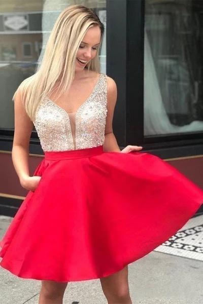 Gold V-Neck Beaded Short Homecoming Dress | Elegant Prom Dress for Women | CM838 | Perfect for Parties, Dances & Special Events