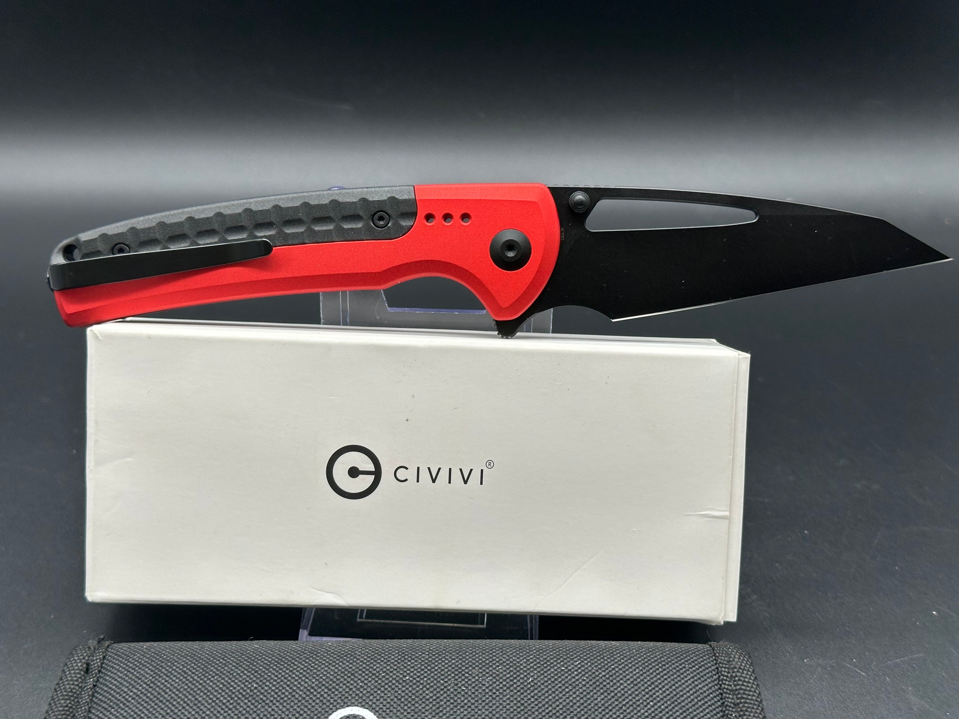 CIVIVI SENTINEL STRIKE Button Lock Folding Knife - Red Aluminum Handle, K110 Black Blade - EDC Pocket Knife for Outdoor, Camping & Everyday Carry