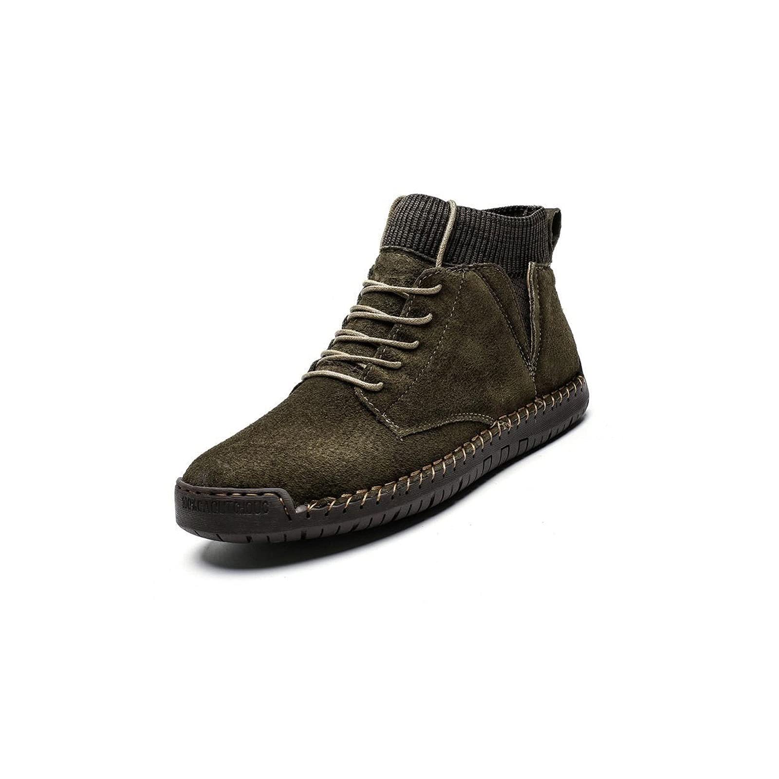 Premium Men's Winter Ankle Boots - Genuine Leather Snow Boots with Fur Lining, Warm & Waterproof (Green, Size 11.5) - Ideal for Snowy Weather, Outdoor Work & Winter Hiking