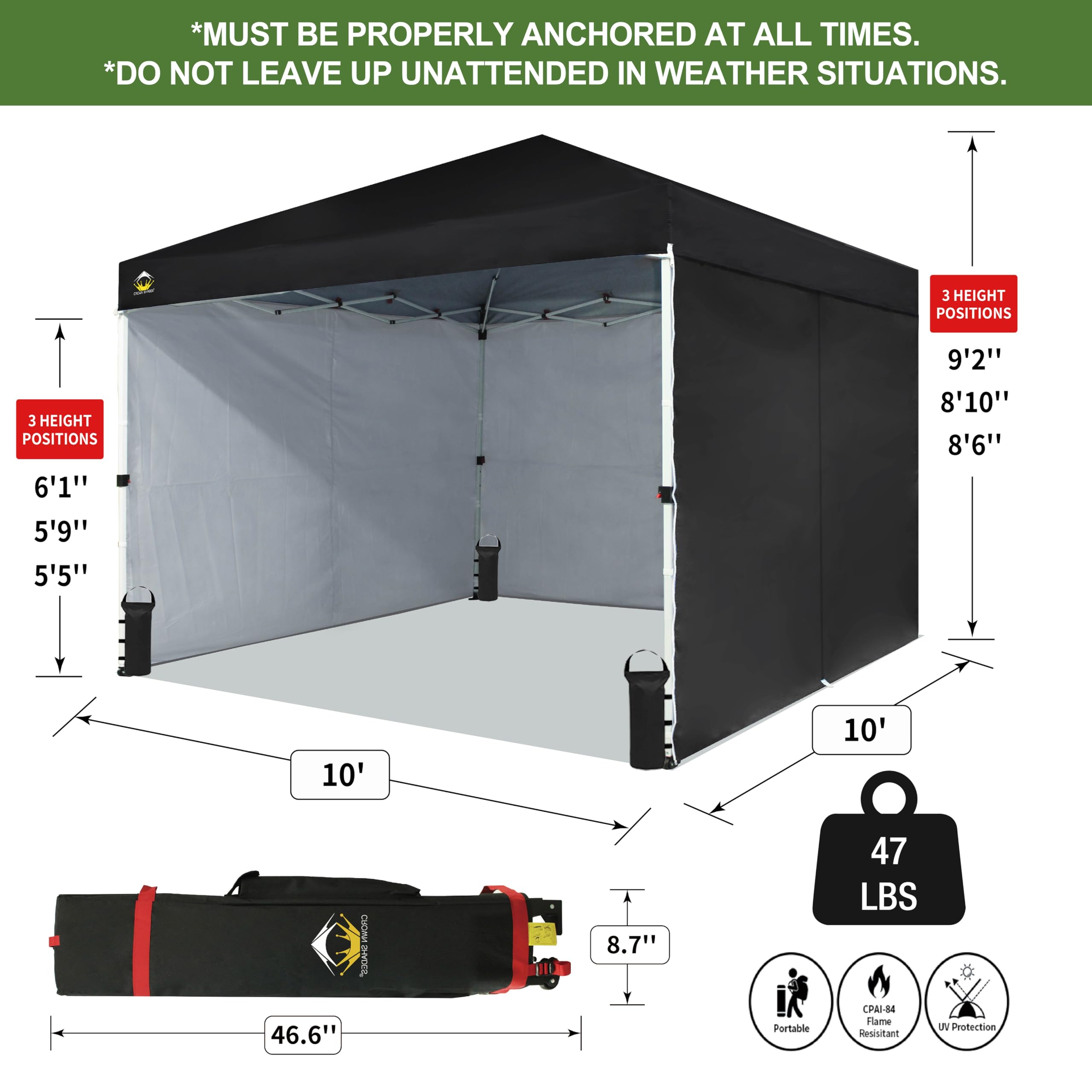 10x10 Instant Pop Up Canopy Tent with Sidewalls - Outdoor Events & Markets