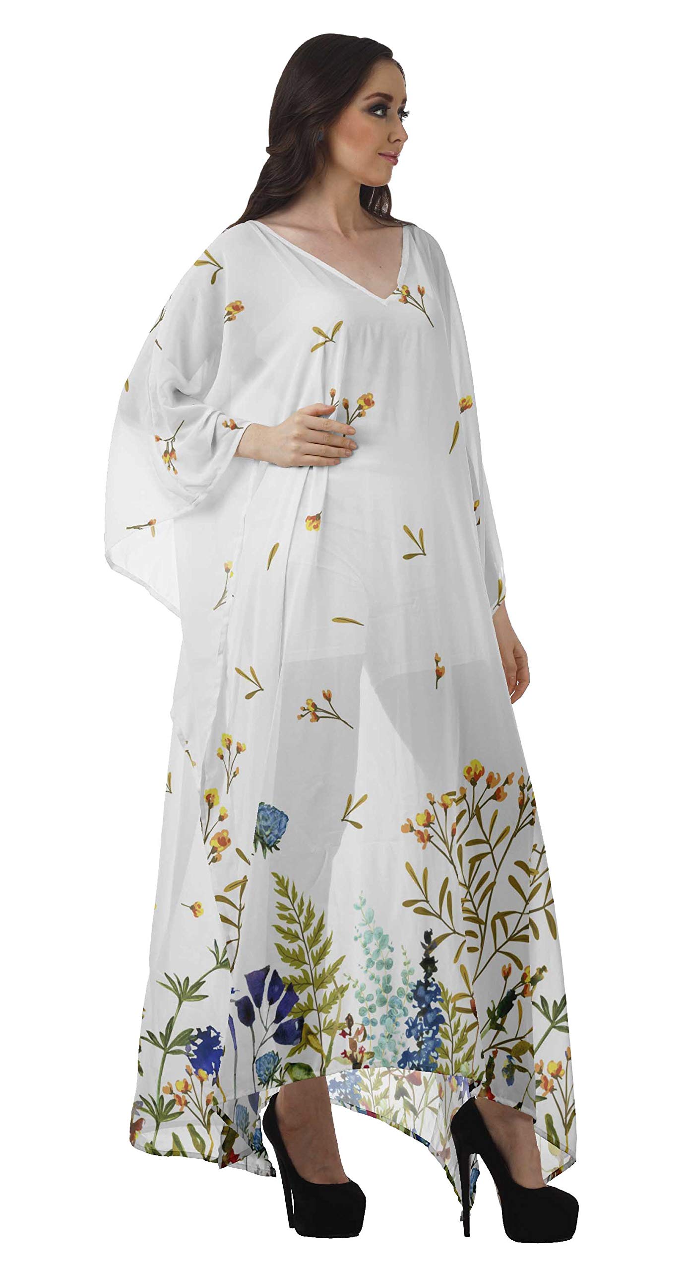 Moomaya Women's Sheer Turkish Kaftan Cover Up - Beach Long Dress Swimsuit Coverup for Pool, Vacation & Summer Outfits