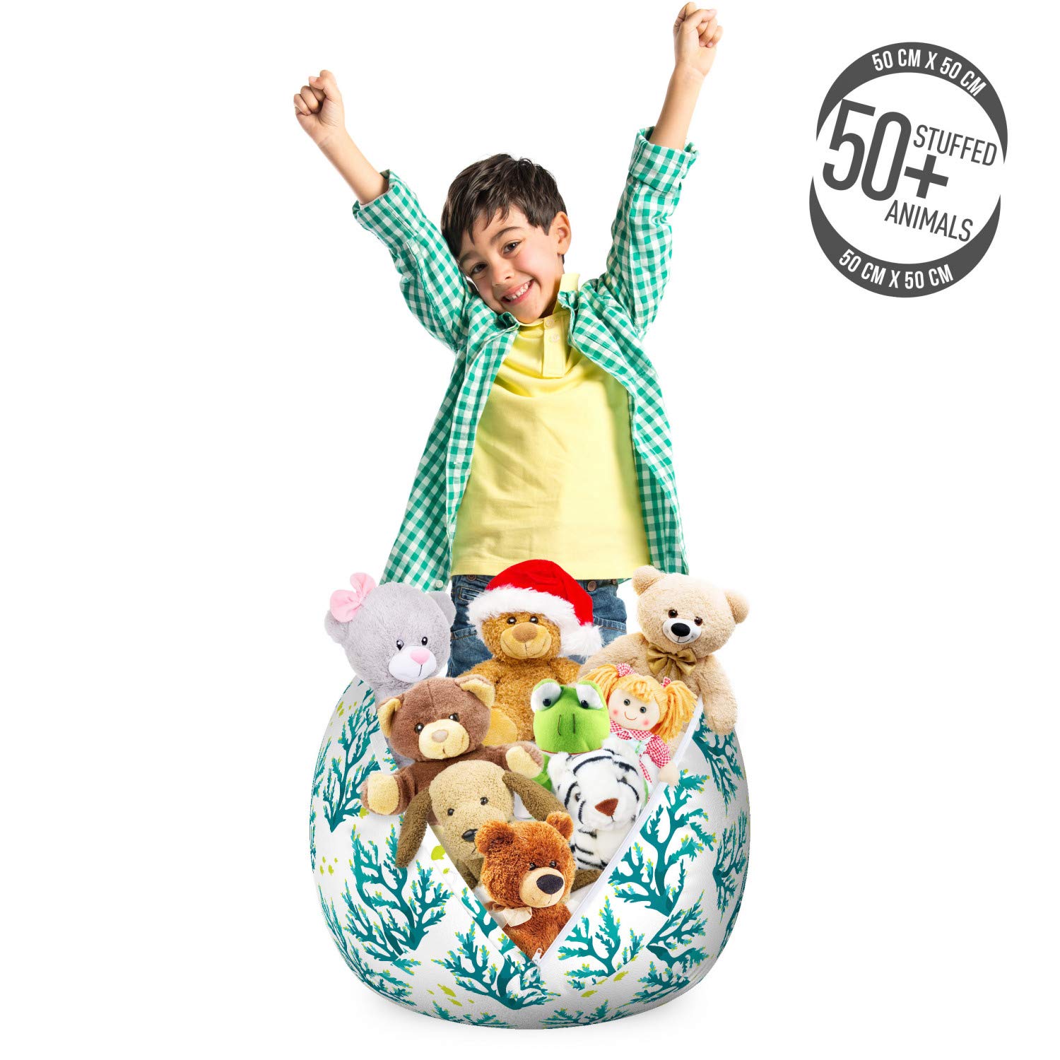 Ambesonne Nautical Storage Toy Bag Chair - Underwater Coral & Fish Design, Washable Stuffed Animal Organizer (Small, Sea Blue & Ivory) - Perfect for Kids' Room, Playroom & Beach Toy Storage