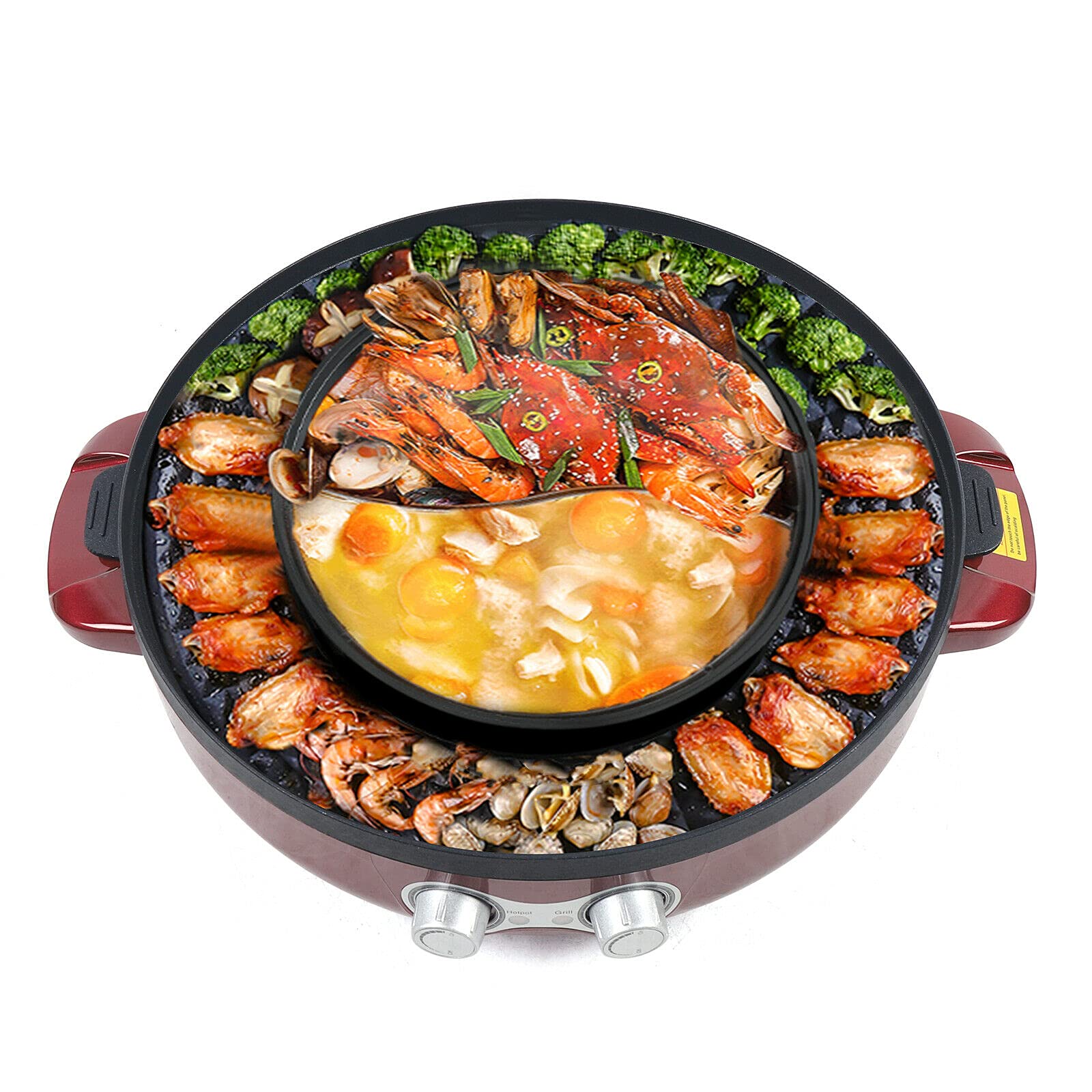 2 in 1 Electric Hot Pot & Grill - 2200W Smokeless Indoor BBQ Grill with Split-Design for Easy Cleaning, 110V Shabu Shabu Pot for Hot Pot, Soup & Korean BBQ - Perfect for Family Gatherings, Dorm Cooking & Camping Meals