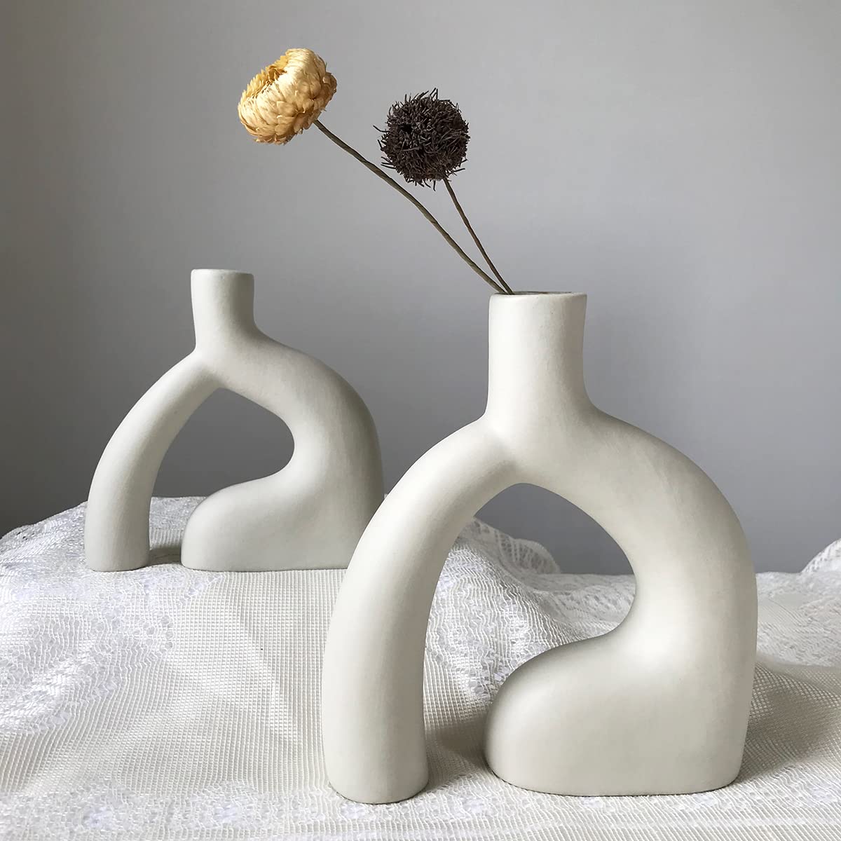 Modern Minimalist Ceramic Vases Set of 2 - Abstract Body Language Design Geometric Home Decor for Living Room, Office Desk | Housewarming Gift (Large + Small) - Perfect for Centerpieces, Wedding Decor & Shelf Styling