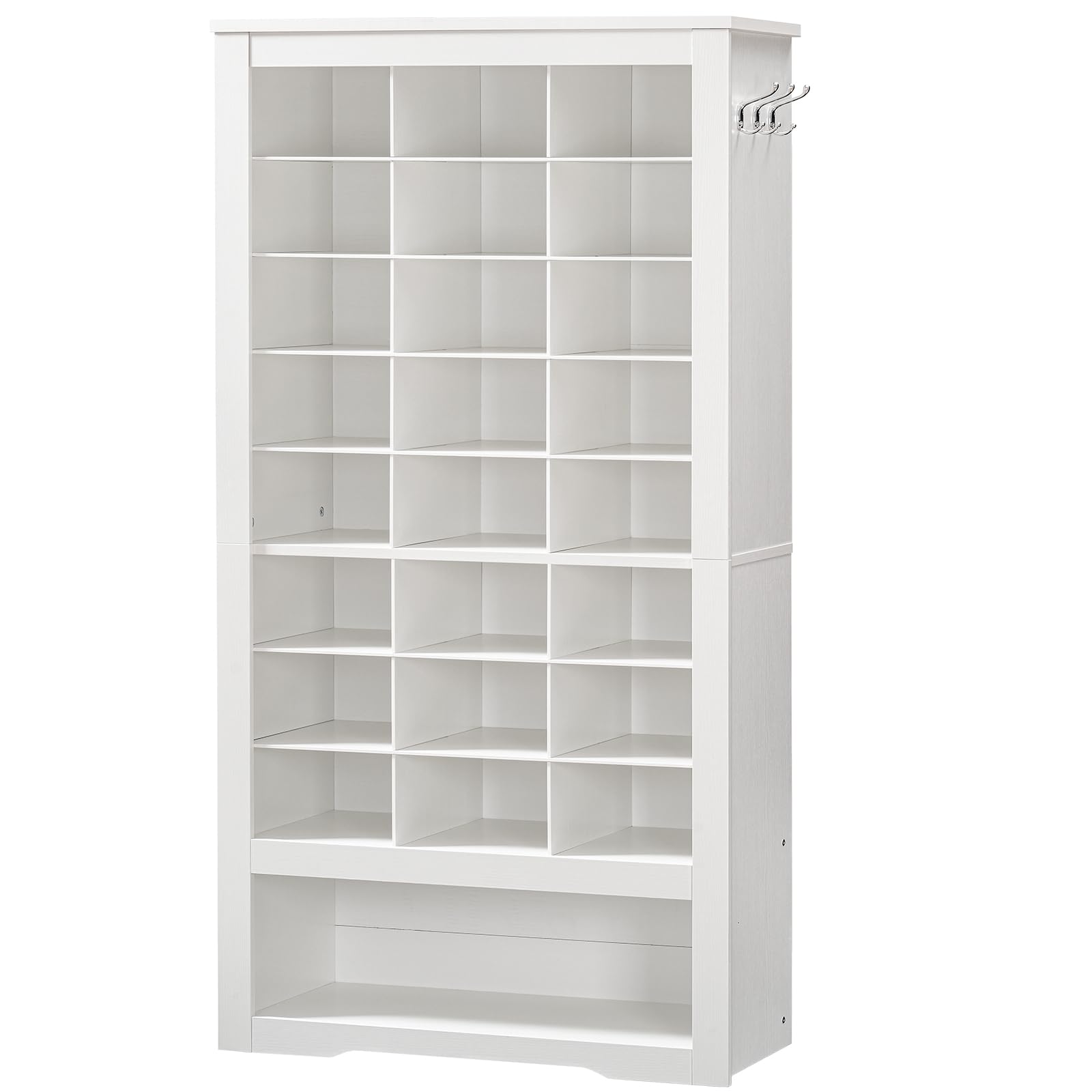 HOOBRO 9-Tier Tall Shoe Storage Cabinet - White Wooden Entryway Organizer with 24 Cubbies & 3 Hooks | Freestanding Shoe Rack for Closet, Living Room, Bedroom | Perfect for Small Spaces & Shoe Collection Organization