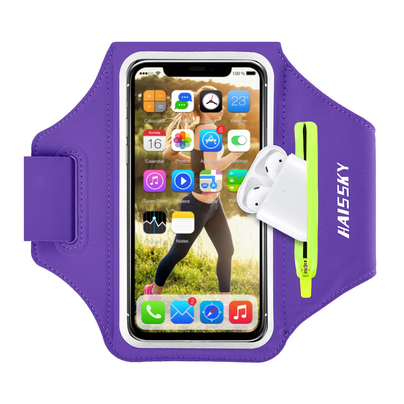 Running Armband for iPhone 15/14/13/12/11 Pro Max & Galaxy S20/S10 - Sweatproof Phone Holder with Zipper Pocket for AirPods & Card/Key Storage - Perfect for Jogging, Gym Workouts & Outdoor Activities