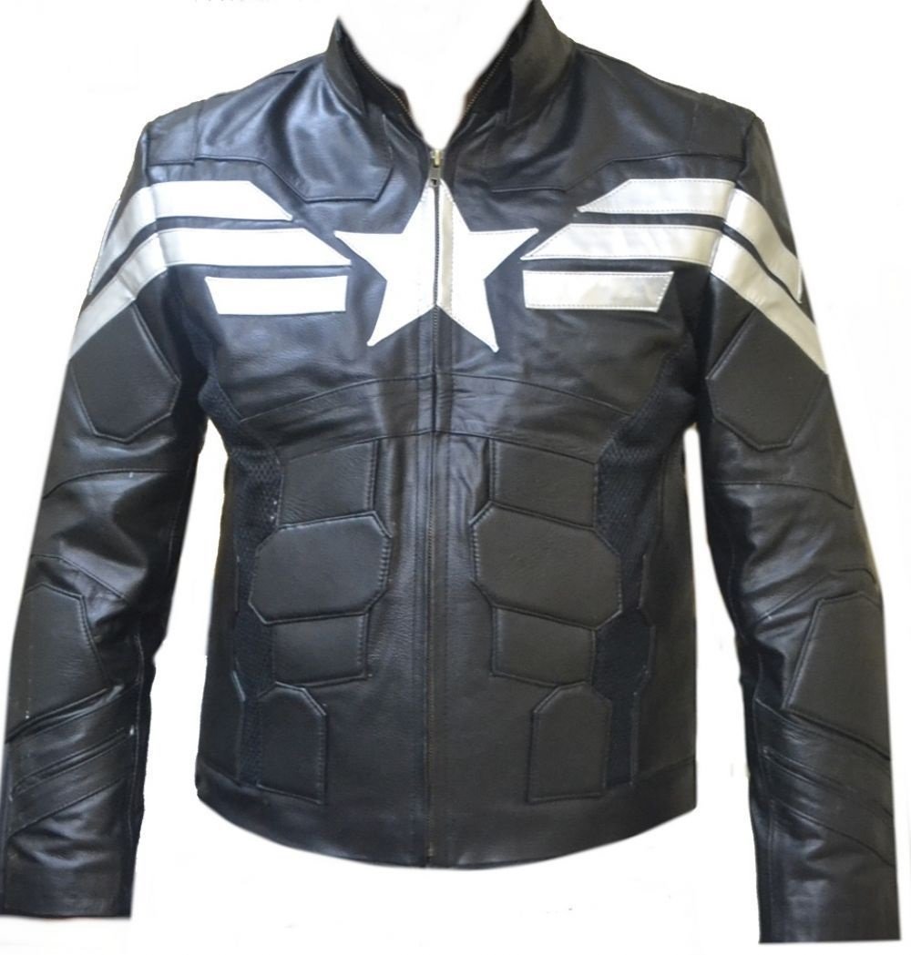 Bestzo Men's Captain America Winter Soldier Genuine Leather Jacket Black - Stylish Cosplay & Casual Wear for Superhero Fans