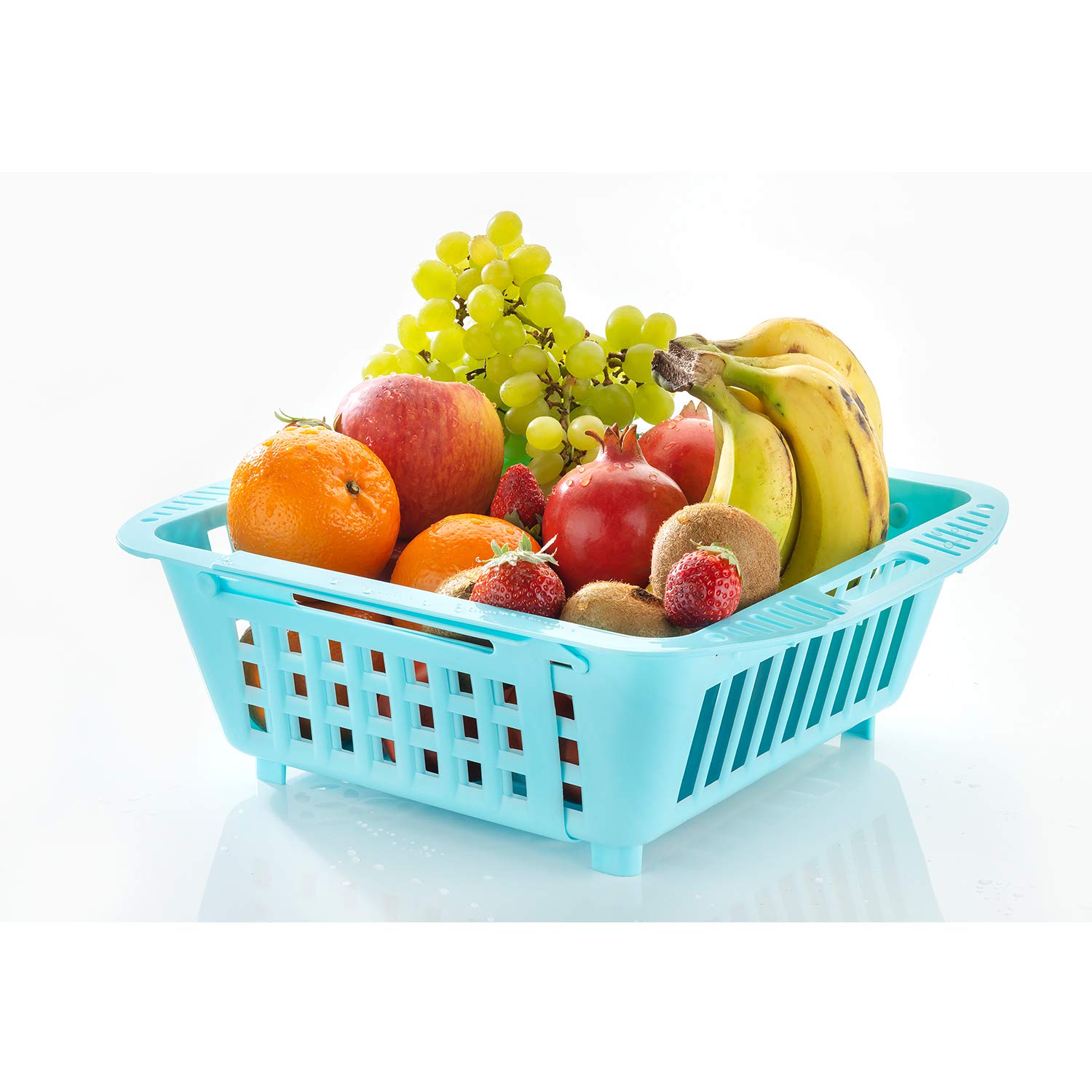 Primelife 3-in-1 Adjustable Kitchen Basket - Retractable Over The Sink Fruit & Vegetable Drainer Rack Tray - Space Saving Organizer for Small Kitchens - Perfect for Washing, Draining and Storing Produce - Blue