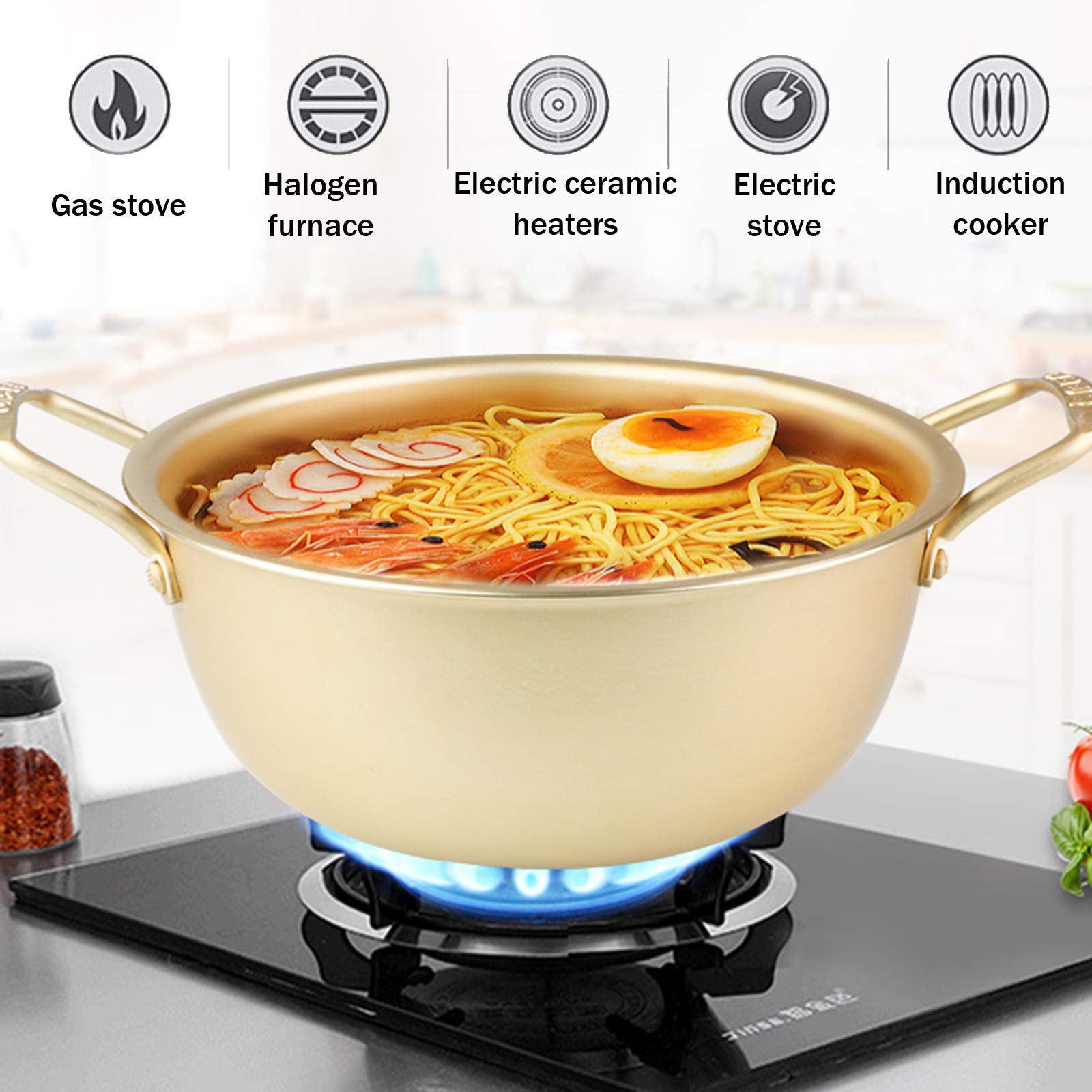 AIZYR 16cm Aluminum Ramen Noodle Cooker Pot with Lid - Korean Hot Pot, Small Soup Saucepan for Home & Outdoor Camping | Perfect for Instant Noodles, Shabu Shabu & One-Pot Meals