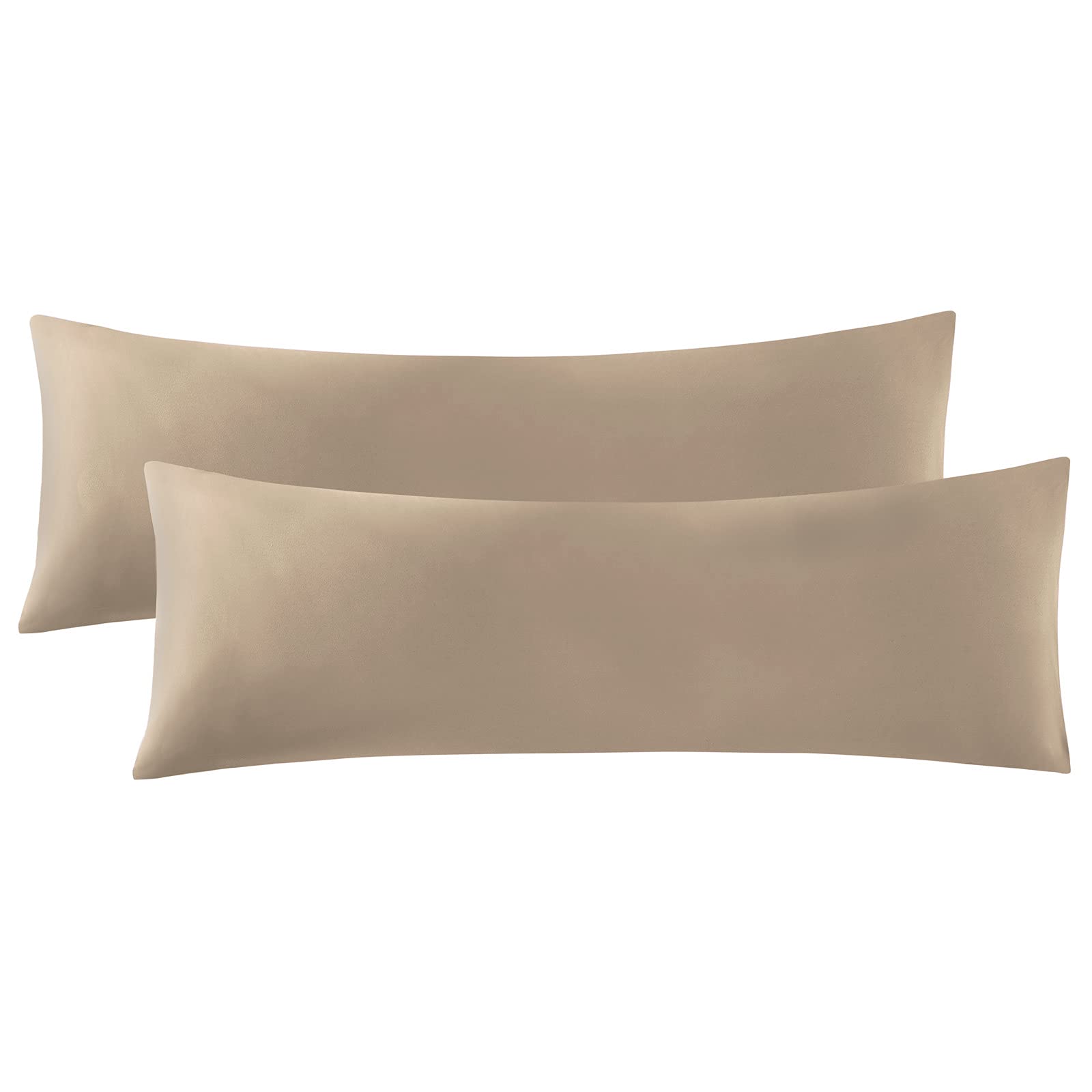 KKJIAF 2 Pack 1800 Thread Count Microfiber Body Pillowcases - 20x54 Inch Soft Breathable Pillow Cover with Envelope Closure (Beige) for Bed, Sofa & Travel Comfort