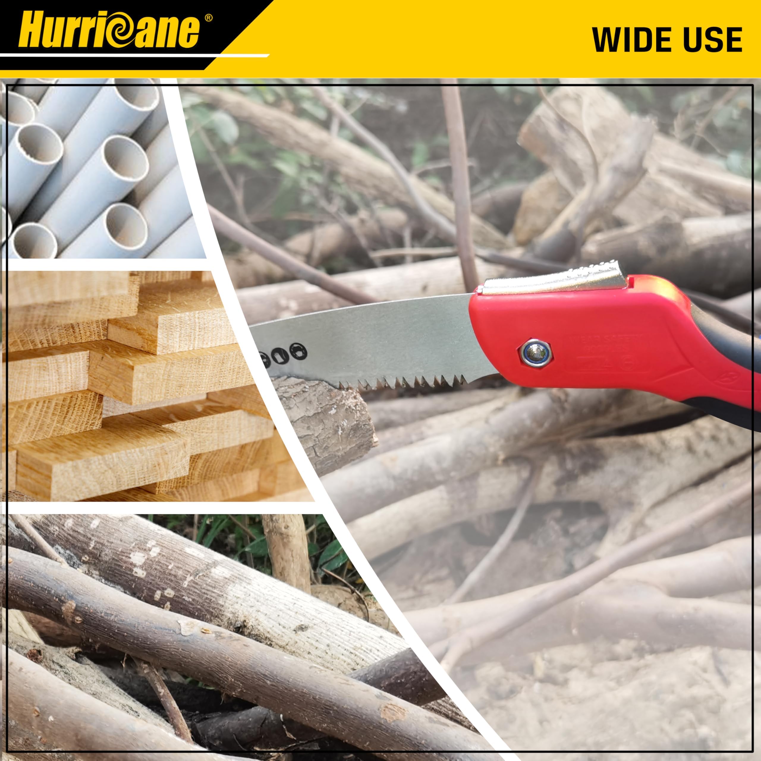 10 Inch HURRICANE Folding Hand Saw - SK5 Curved Blade Pruning Saw with Triple-Cut Razor Teeth | Portable Wood Cutting Saw for Camping, Tree Trimming, Gardening & Hiking | Perfect for Outdoor Enthusiasts & DIY Projects