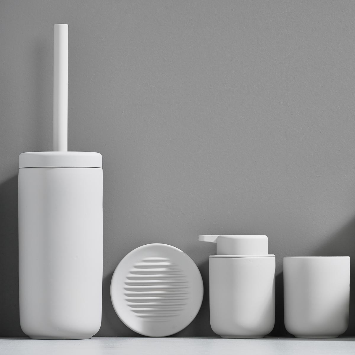 ZONE DENMARK Ume Tumbler & Toothbrush Holder - Premium Ceramic Bathroom Organizer for Toothbrushes, Cups & Essentials - Perfect for Modern Bathroom, Kitchen Counter or Vanity Decor (White)