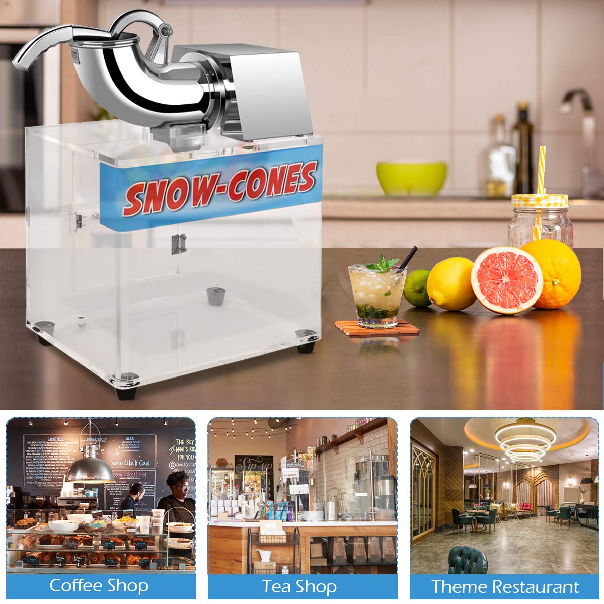 Costzon Commercial Snow Cone Machine - 440lbs/H Stainless Steel Ice Shaver with Dual Blades, 110V Electric Ice Crusher for Shaved Ice, Slushies & Frozen Treats - Perfect for Home Use, Parties, Restaurants, Bars & Summer Events