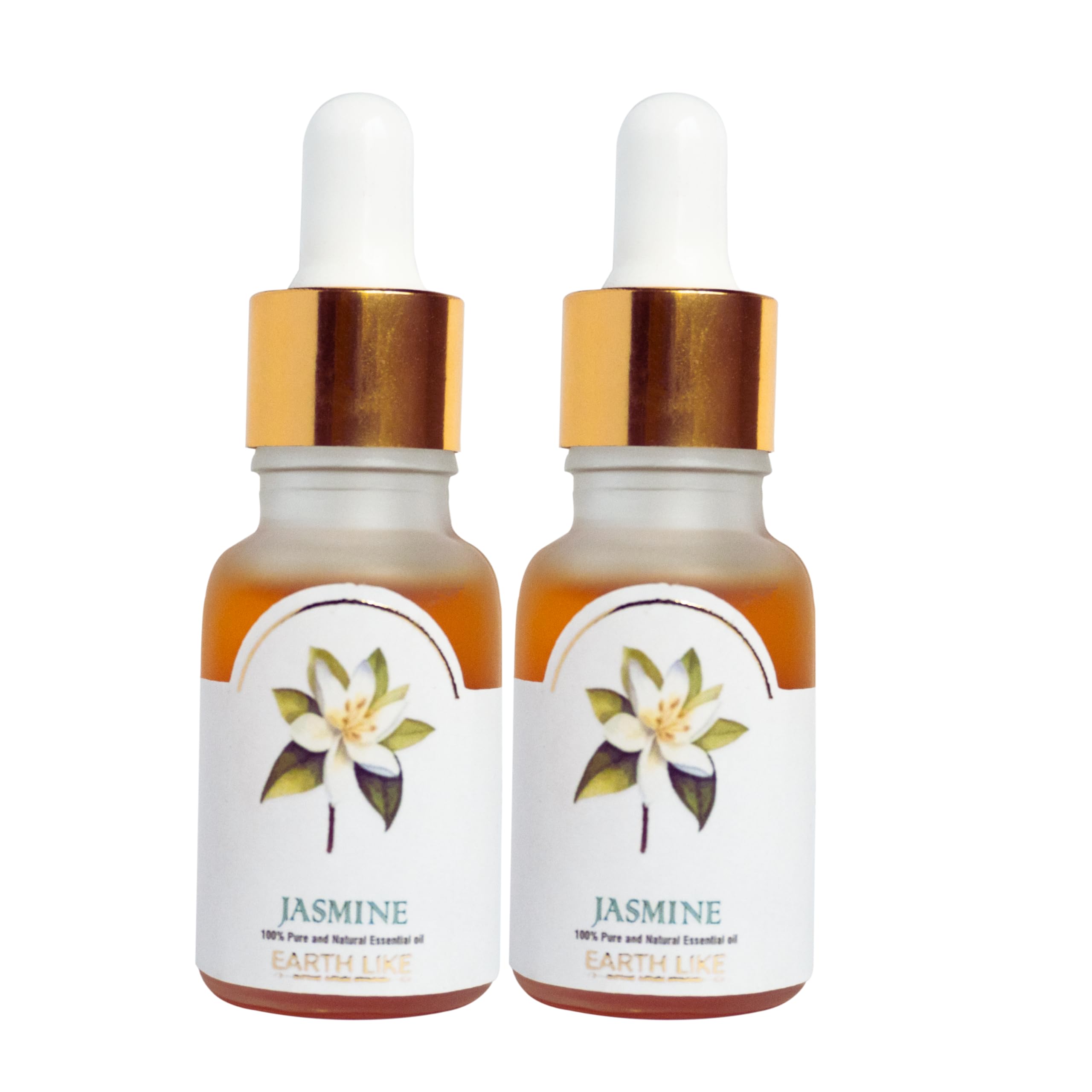EARTH LIKE Pure Jasmine Essential Oil (15ml) - 100% Natural for Skin Care, Hair Growth, Aromatherapy, Bath & Massage - Perfect for Diffusers, Soap Making & DIY Beauty Products - Includes Dropper - Pack of 2 - Ideal for Relaxation, Spa & Home Fragrance