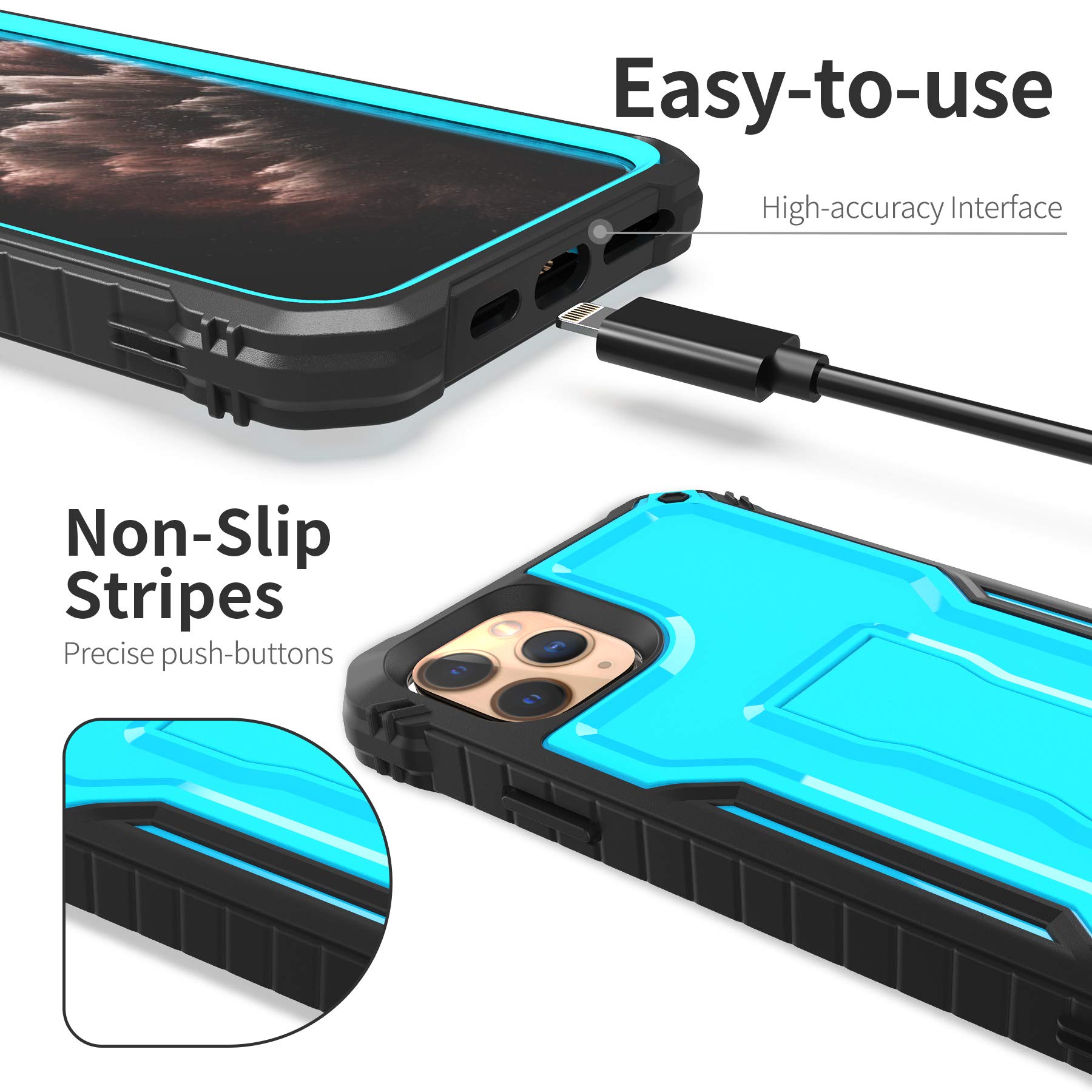 ExoGuard Rugged Shockproof Full-Body Case with Built-in Screen Protector & Kickstand for iPhone 11 Pro Max (Blue) - Perfect for Outdoor Activities, Sports & Daily Protection