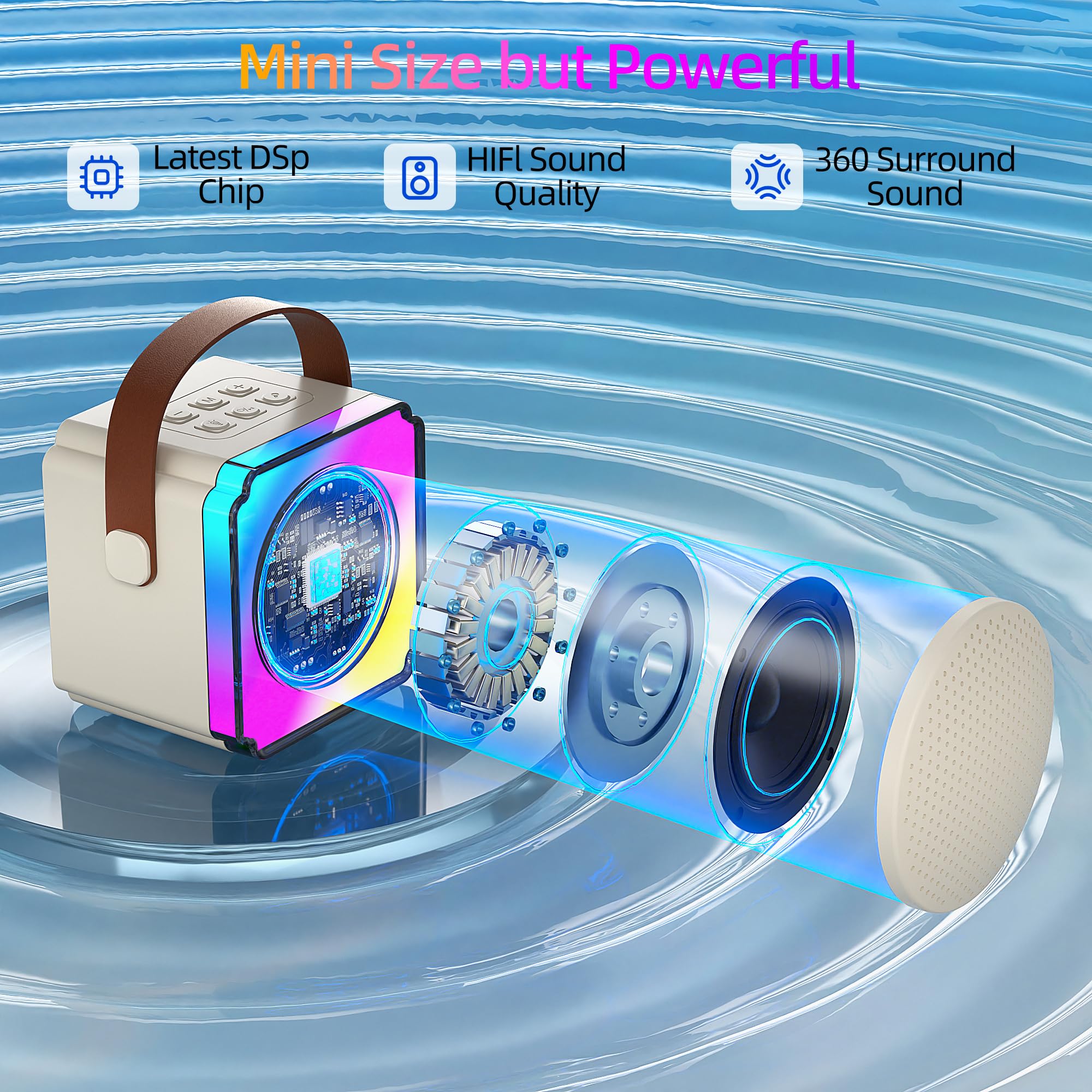 Wireless Karaoke Machine for Kids & Adults with 2 Microphones - Portable Bluetooth Singing System with Dynamic LED Lights for Home KTV, Birthday Parties, Outdoor Activities, Travel Entertainment & Family Fun