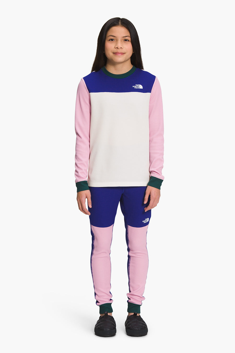 The North Face Girls' Waffle Baselayer Top - Thermal Long Sleeve Shirt for Teens in Cameo Pink | Winter Layering, Outdoor Activities & Cold Weather Comfort