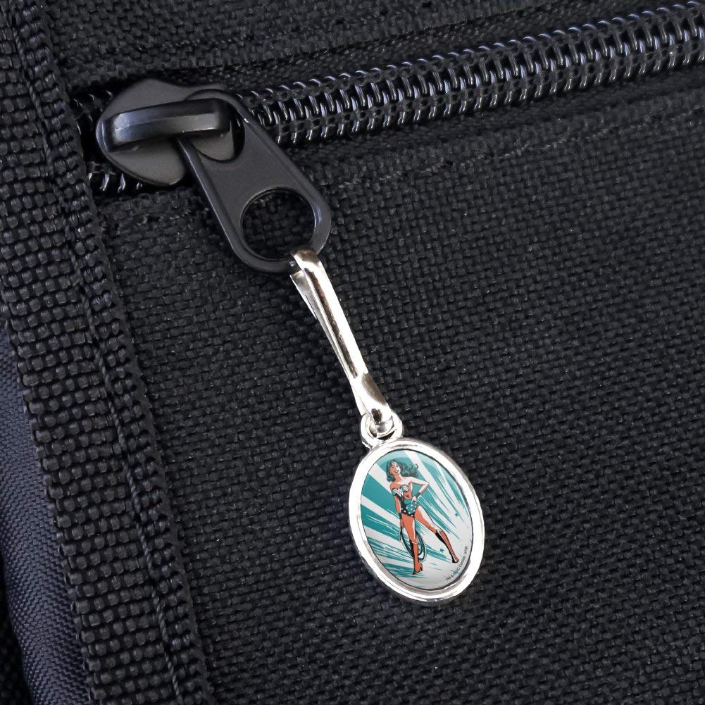 Wonder Woman Flashing Lights Antique Oval Charm - Zipper Pull Aid for Clothes, Purse, Suitcase & Backpack | Superhero Accessories for Cosplay & Everyday Use