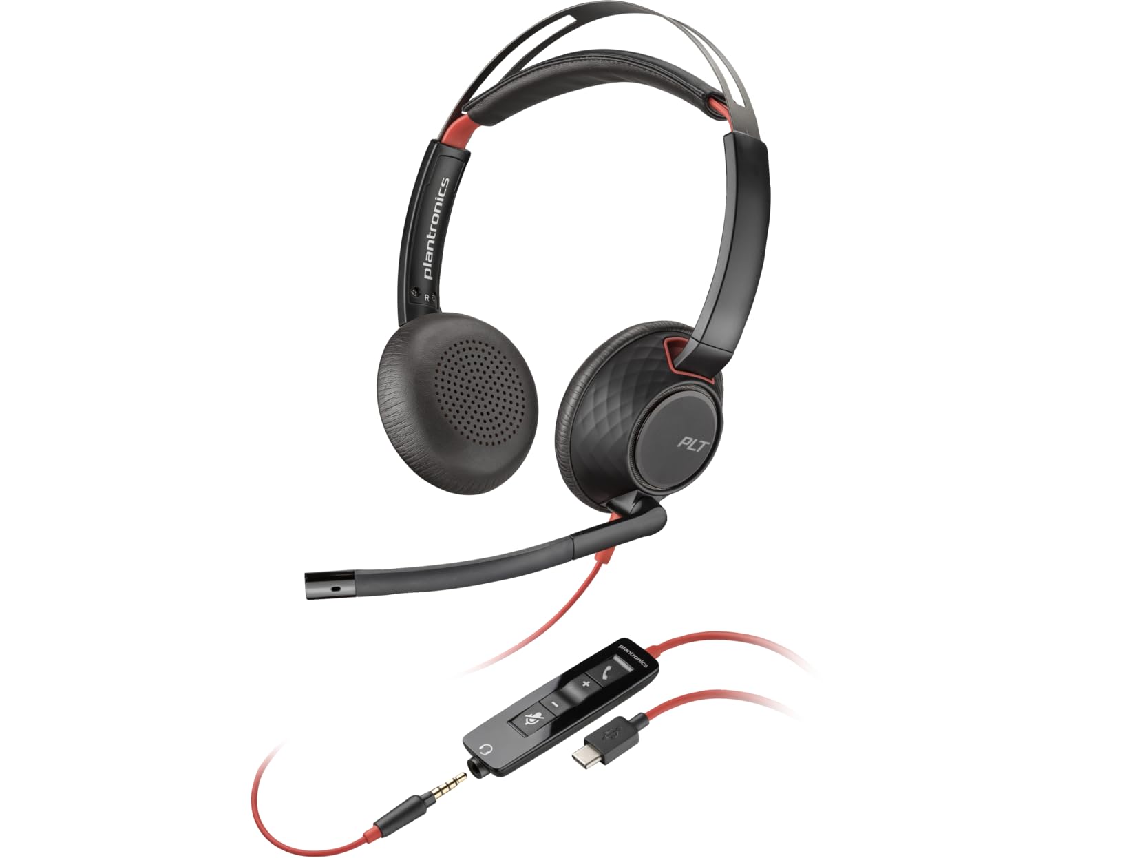 Plantronics Poly Blackwire 5220 USB-C Stereo Headset with 3.5mm Plug & USB-C/A Adapter - Noise Cancelling Office Headphones for Remote Work, Call Centers & Video Conferencing