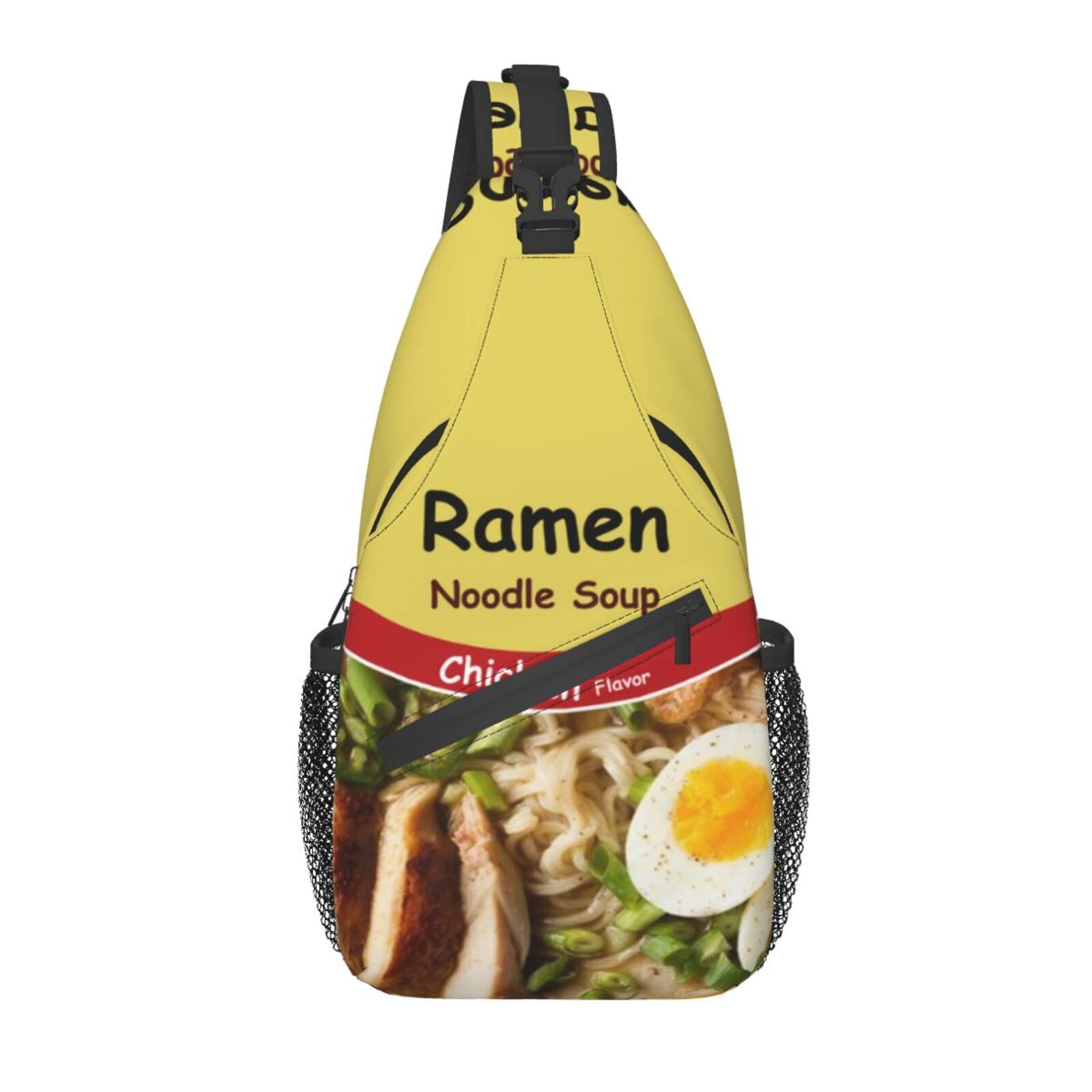 Stylish Unisex Crossbody Sling Backpack with Ramen Noodle Soup Chicken Print - Lightweight Shoulder Bag for Men & Women (Black) | Perfect for Travel, Shopping & Everyday Use