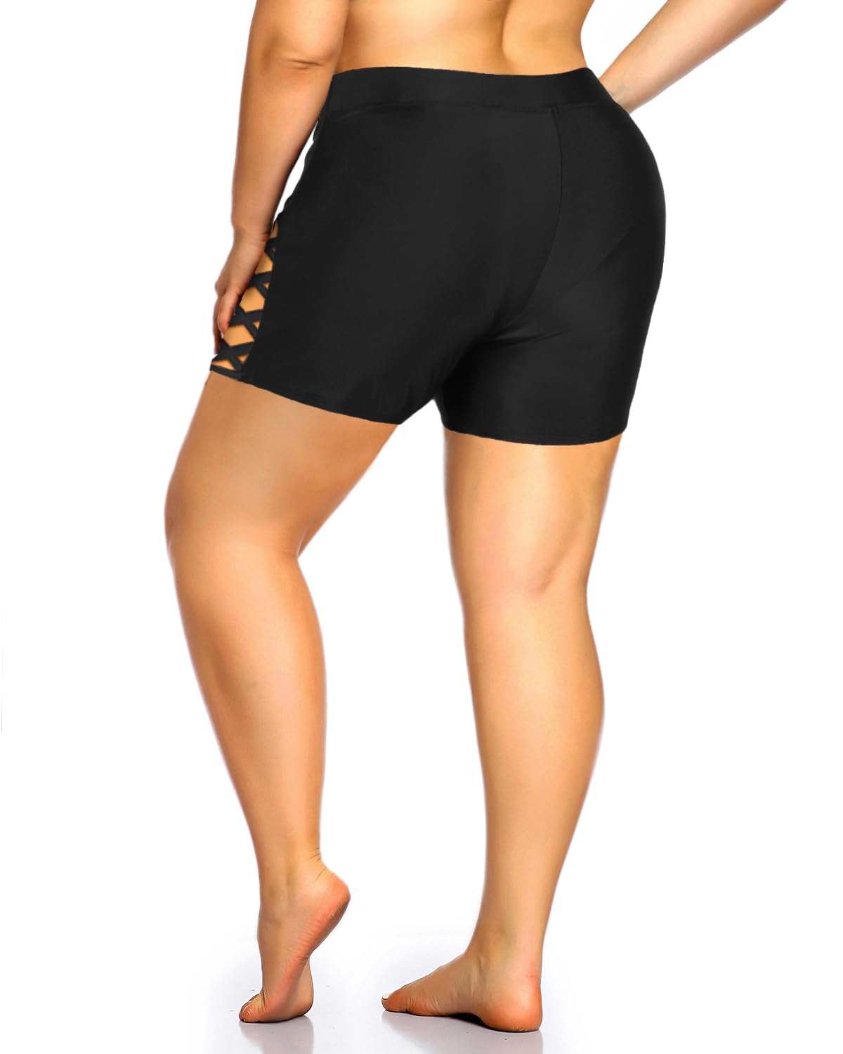 **Holipick Women's Plus Size High Waist Swim Shorts - Strappy Boyshort Bathing Suit for Beach, Pool & Vacation**