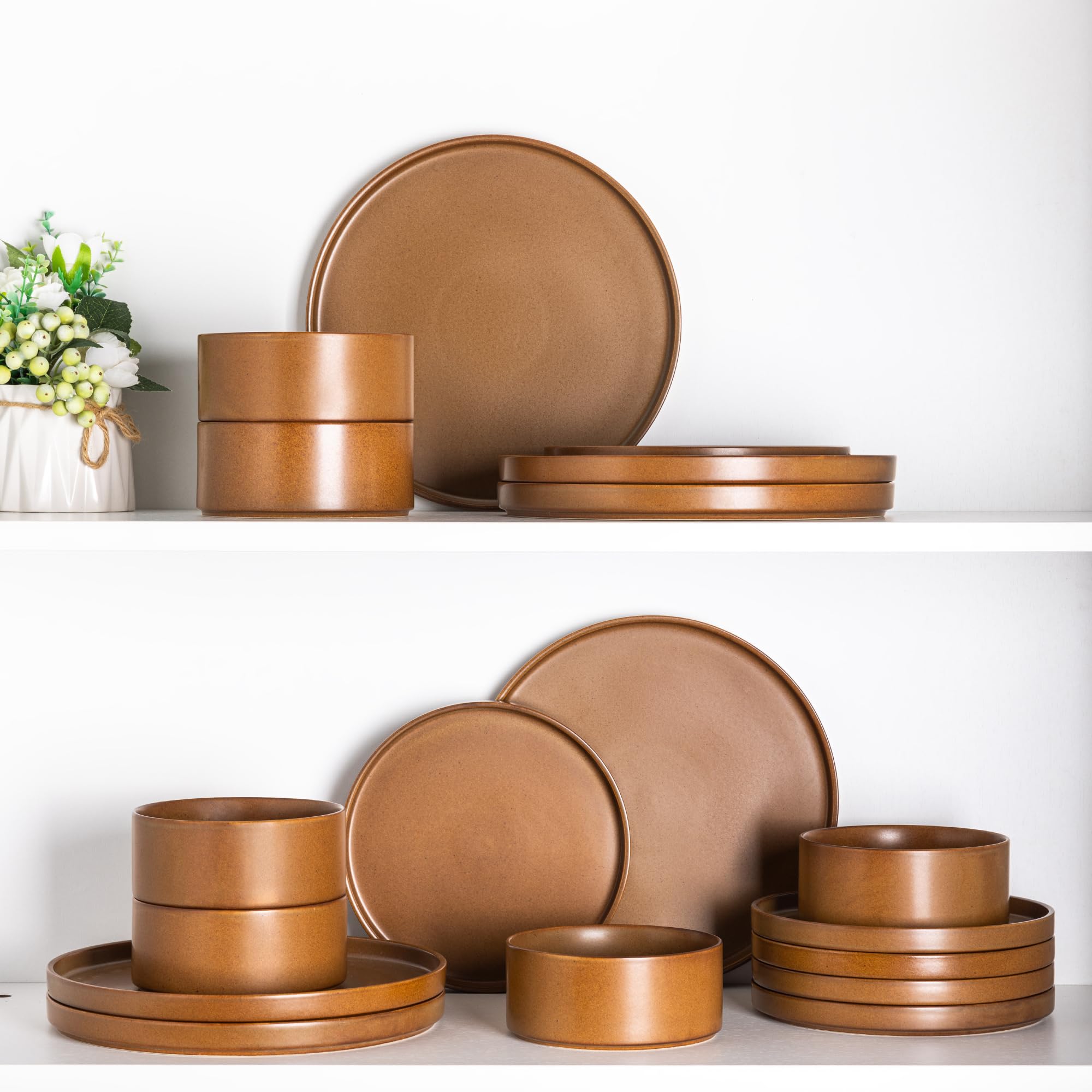 LERATIO 16-Piece Ceramic Dinnerware Set for 6, Durable Stoneware Plates & Bowls - Chip & Crack Resistant, Oven/Dishwasher/Microwave Safe - Perfect for Family Dining, Dinner Parties & Restaurant Use