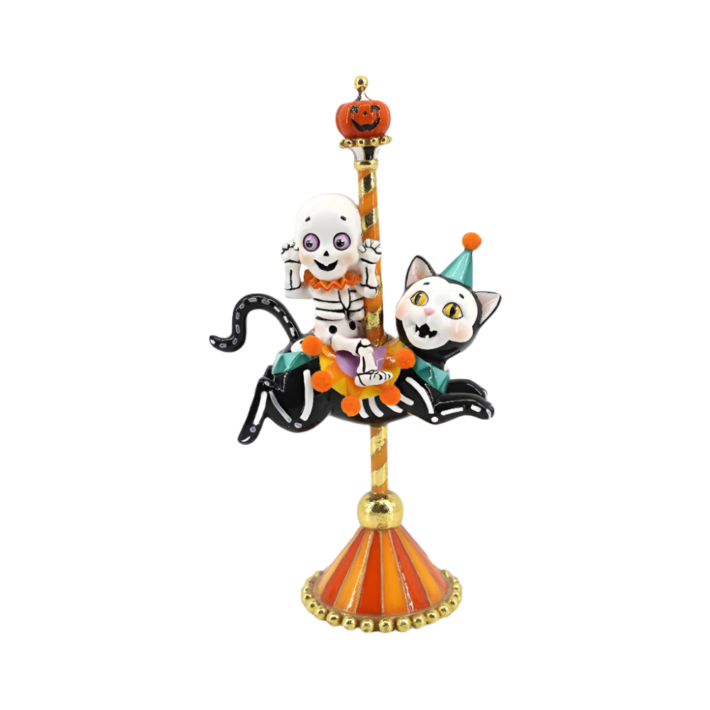December Diamonds 11 Skull Cat Carousel - Gothic Home Decor for Halloween, Dark Aesthetic Room Display & Unique Collectible Gift