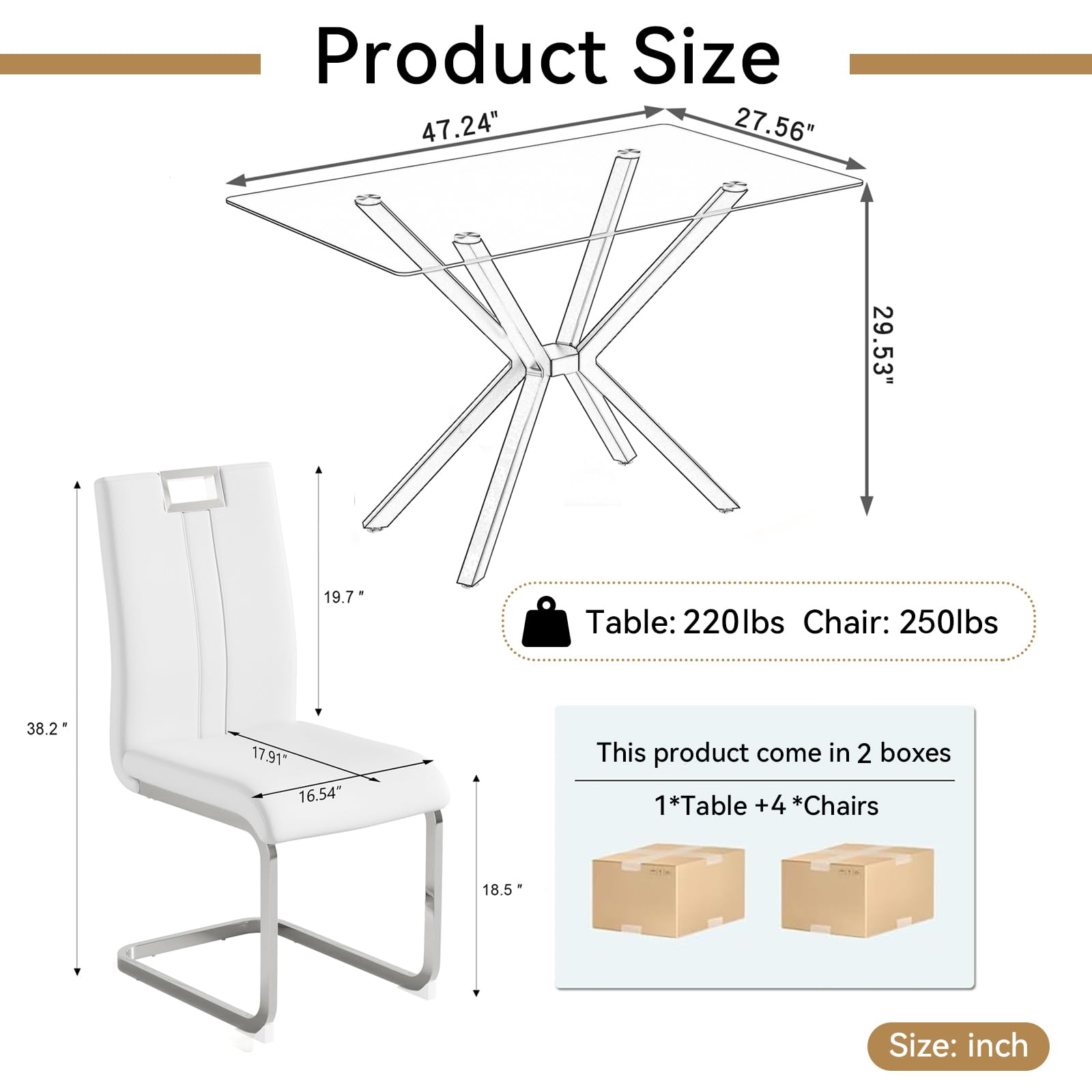 Modern 5-Piece Glass Dining Table Set for 4 - 47