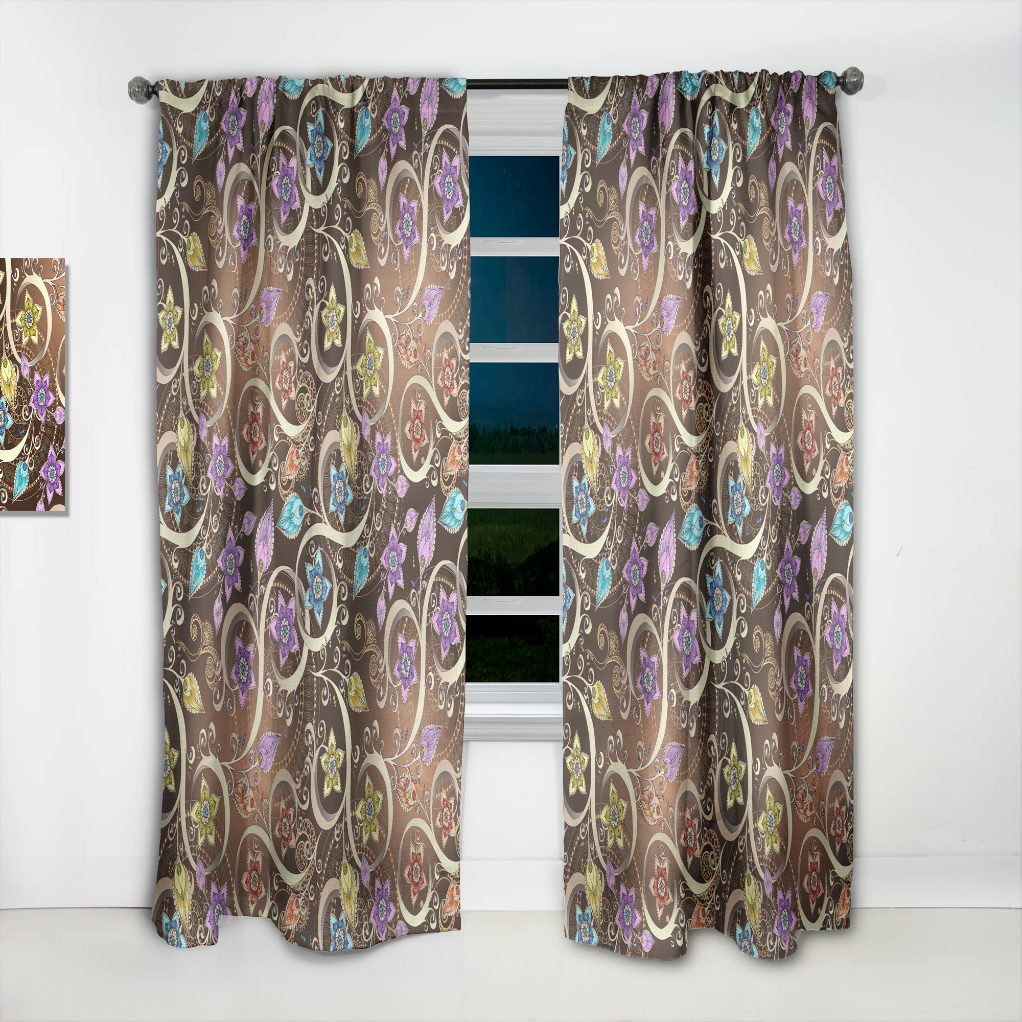 Floral Paisley Print Thermal Insulated Curtains for Bedroom & Living Room - Single Panel 52x63 Inches - Energy Saving Window Drapes for Home Decor & Temperature Control