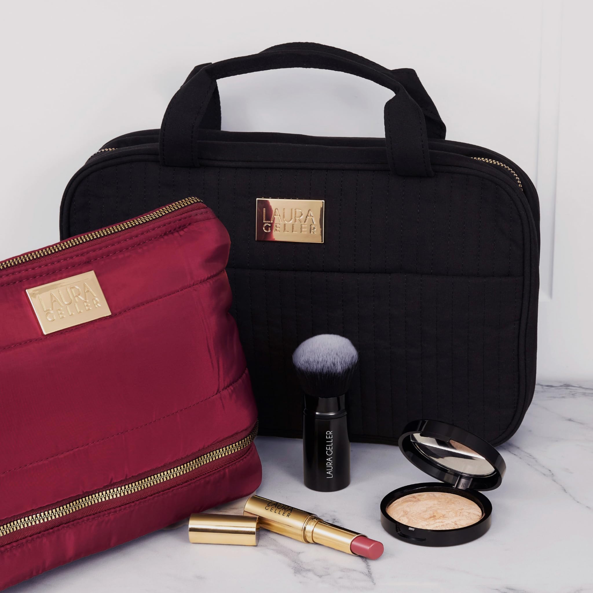LAURA GELLER Travel Makeup Bag - Large Hanging Toiletry Organizer for Women, Black | Perfect for Vacation & Daily Use