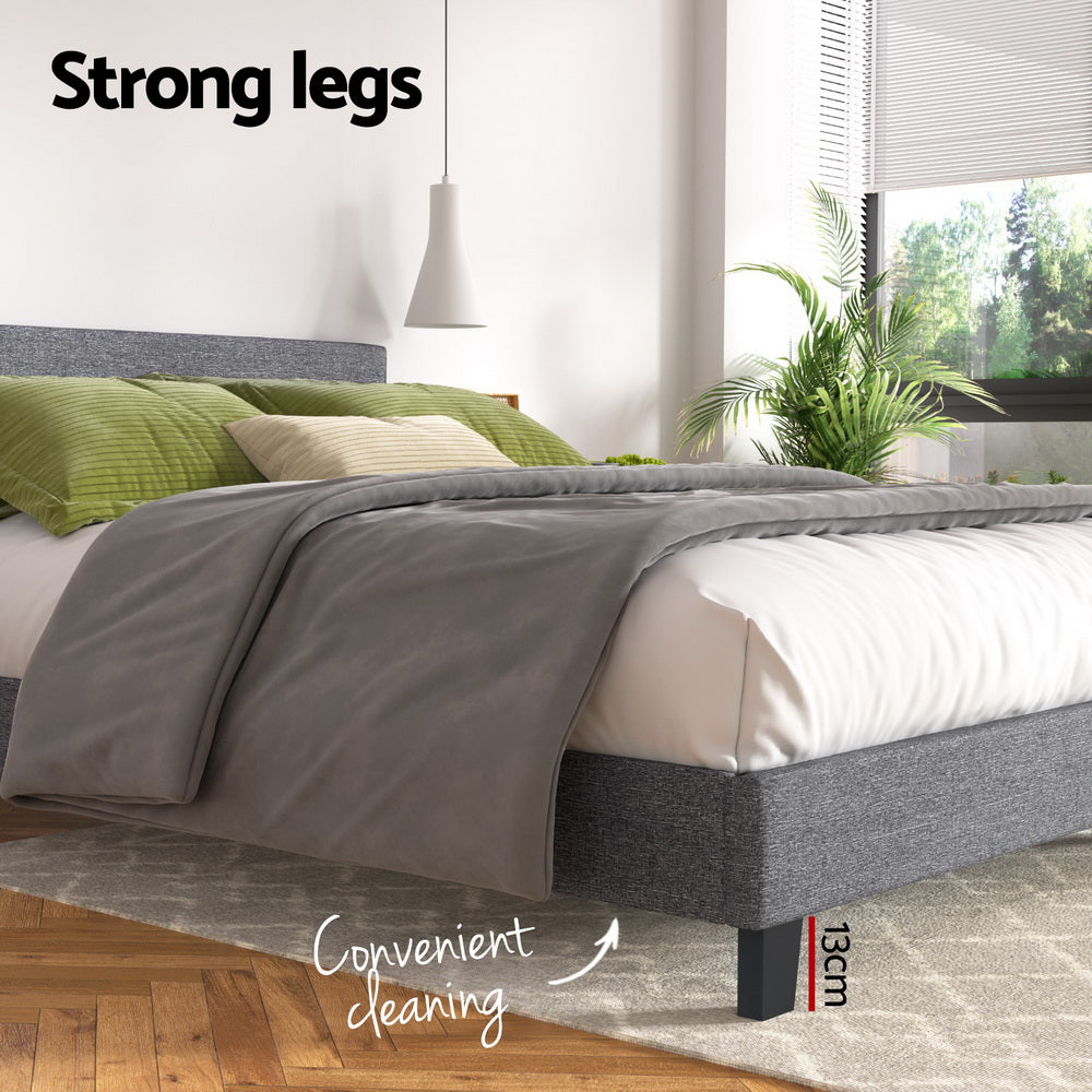 Coogee King Bed Frame Grey - Sturdy Metal Platform Bed with Headboard, Easy Assembly - Perfect for Master Bedroom, Guest Room & Modern Home Decor