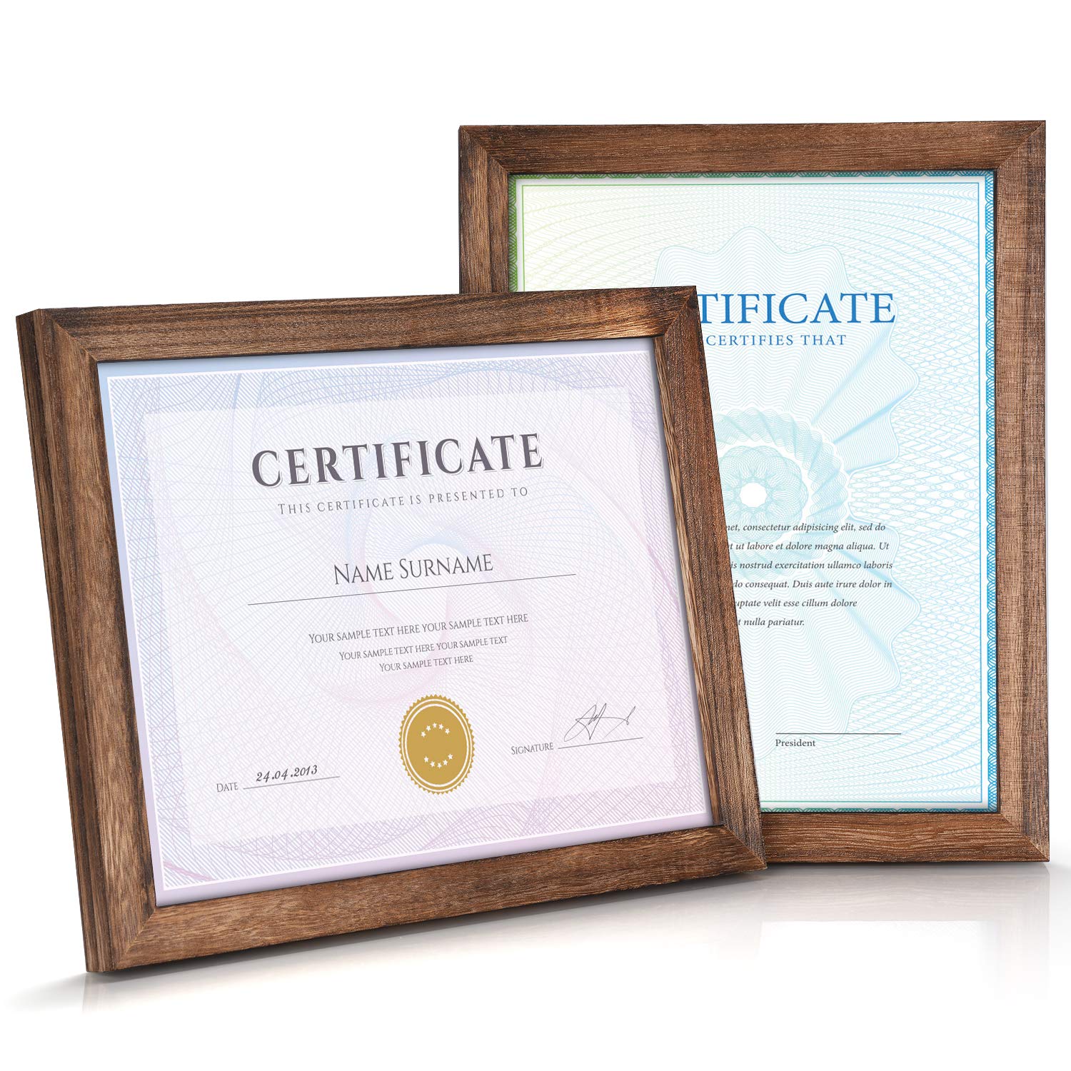 8.5x11 Diploma Frames - Rustic Wood Certificate Frames with HD Glass for Wall or Tabletop Display - Set of 2 Carbonized Black