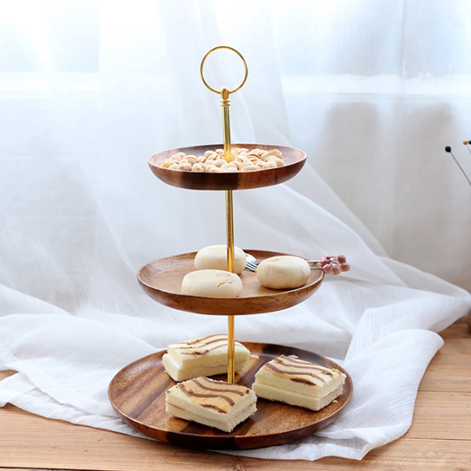 3-Tier Wooden Fruit Basket - Dried Fruit & Candy Serving Tray, Multi-Purpose Snack Organizer for Kitchen, Dining Table, and Party Decor