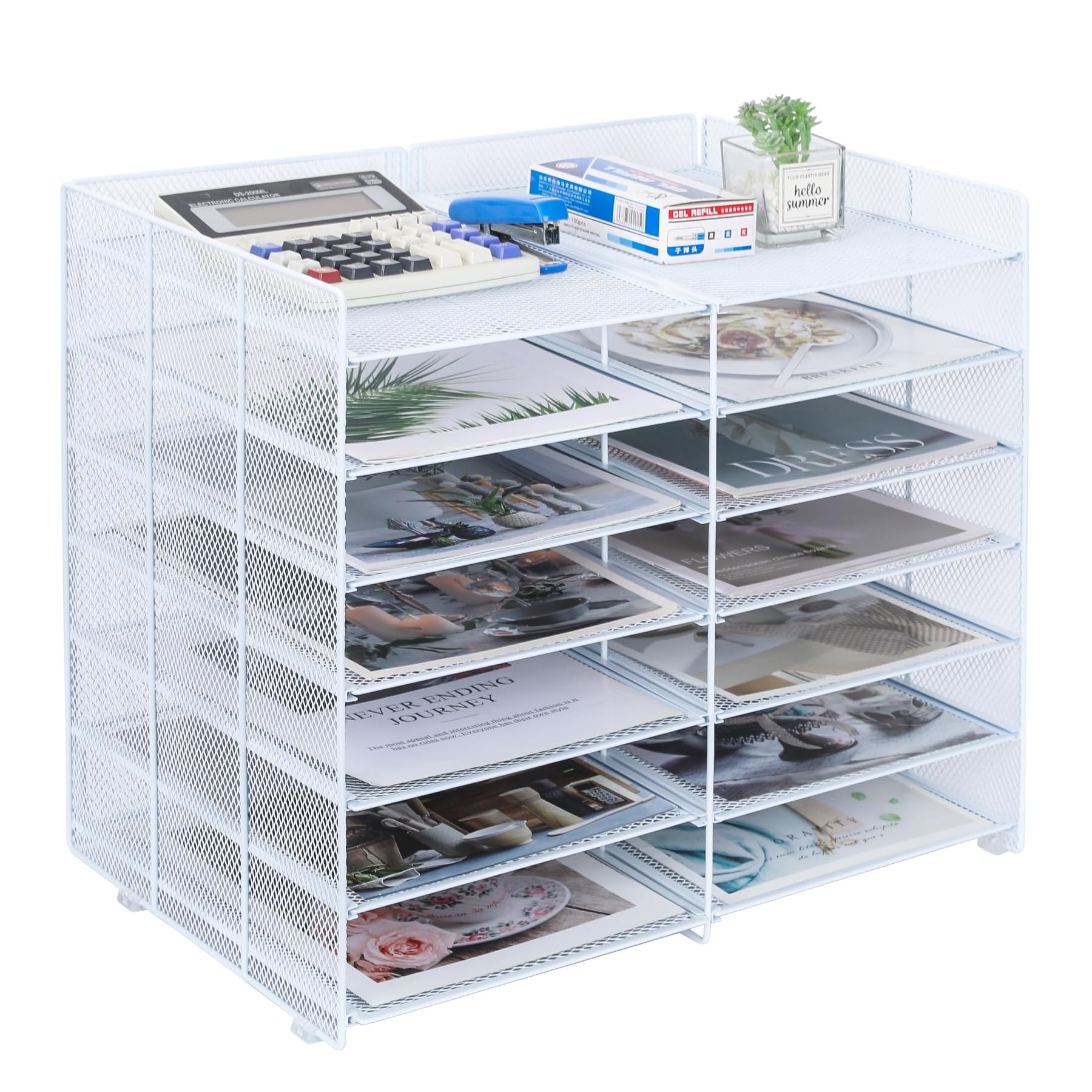 TQVAI 7-Tier Adjustable Desk File Organizer - 12 Slots Mail Sorter & Paper Storage Rack for Office, Home, School - White | Perfect for Organizing Documents, Bills, Letters in Workspaces & Classrooms