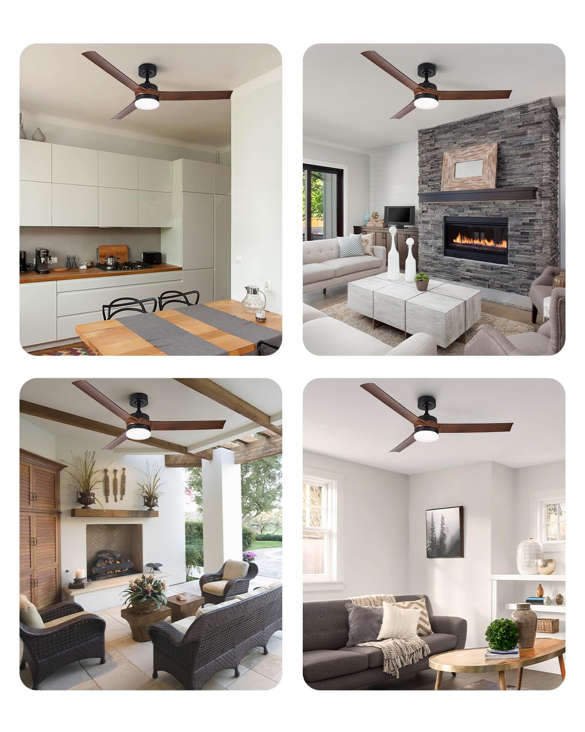 VONLUCE 52 Inch Modern Ceiling Fan with Light and Remote Control - 3 Blade Reversible DC Motor, 6 Speed Silent Operation - Perfect for Farmhouse, Bedroom, Patio, Indoor and Outdoor Use (Walnut Finish)