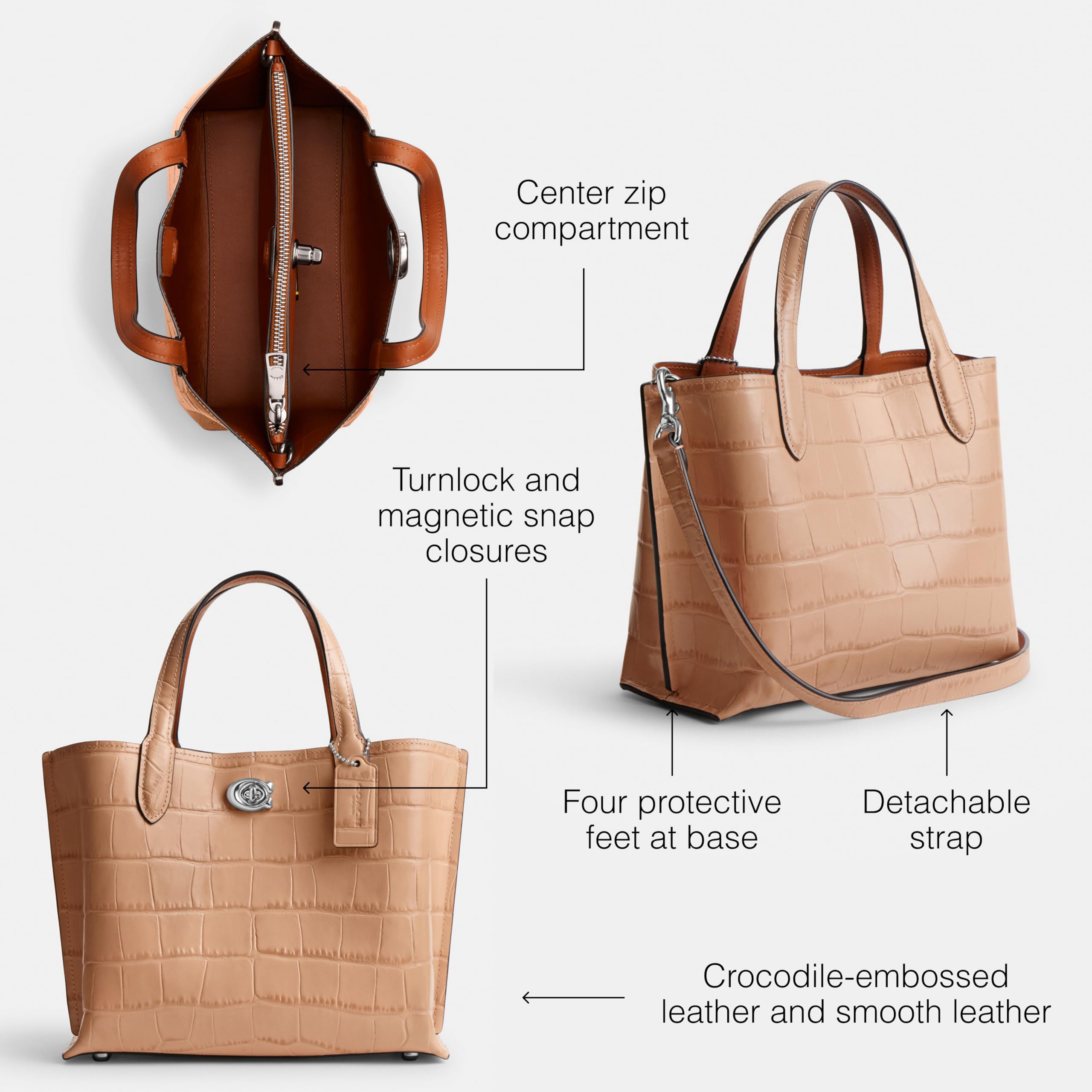Coach Women's Embossed Croc Willow Tote 24 - Stylish Leather Handbag for Work, Travel & Everyday Use | Premium Designer Shoulder Bag for Women