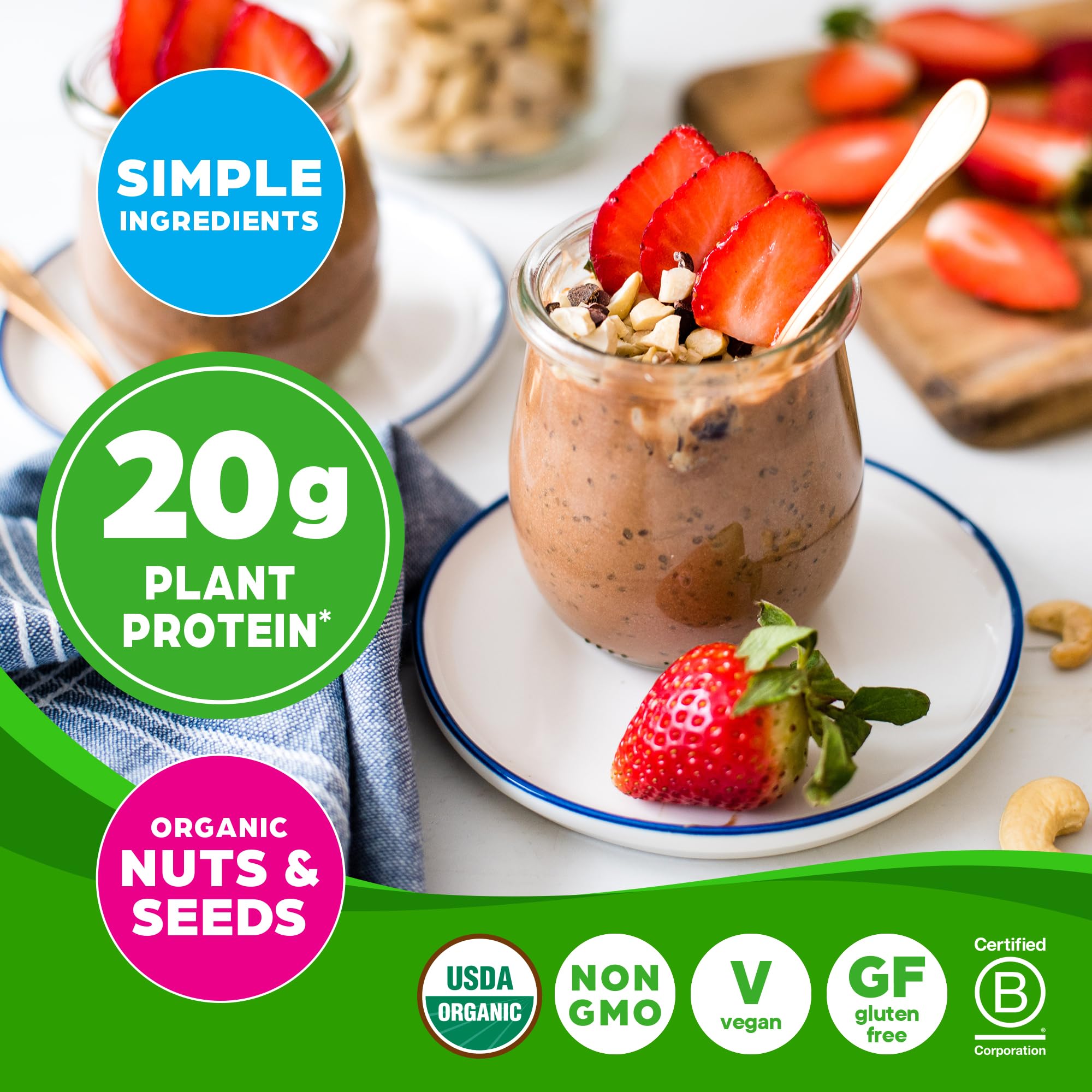 Orgain Organic Simple Vegan Protein Powder, Chocolate Flavor - 20g Plant-Based Protein Powder, Gluten Free, Dairy Free, No Artificial Sweeteners, 1.25 lb (Packaging May Vary) | Ideal for Smoothies, Baking & Post-Workout Recovery