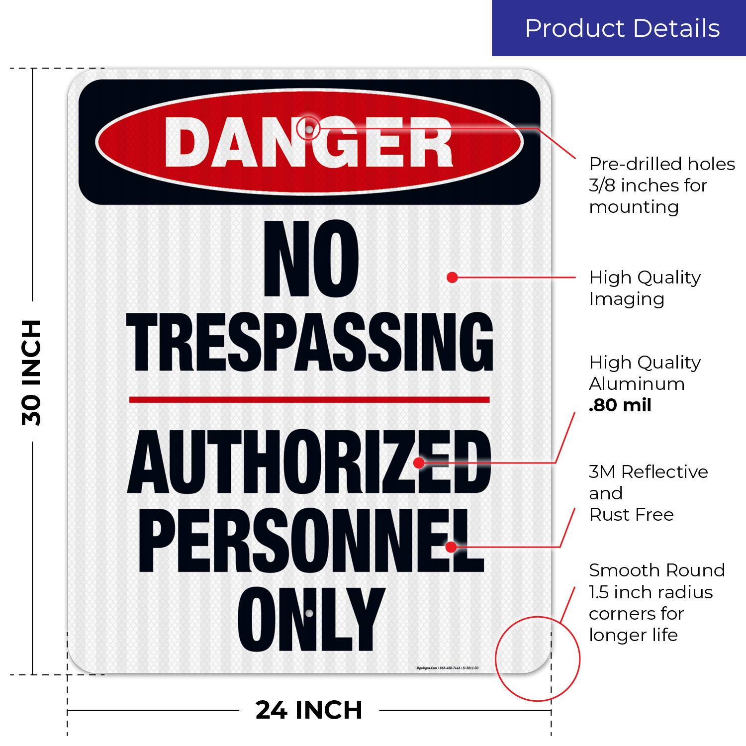 No Trespassing Authorized Personnel Only Sign - OSHA Danger Sign 24x30 Inches, 3M EGP Reflective .080 Aluminum, Fade Resistant - Indoor/Outdoor Safety Sign for Construction Sites, Warehouses & Private Property - Made in USA