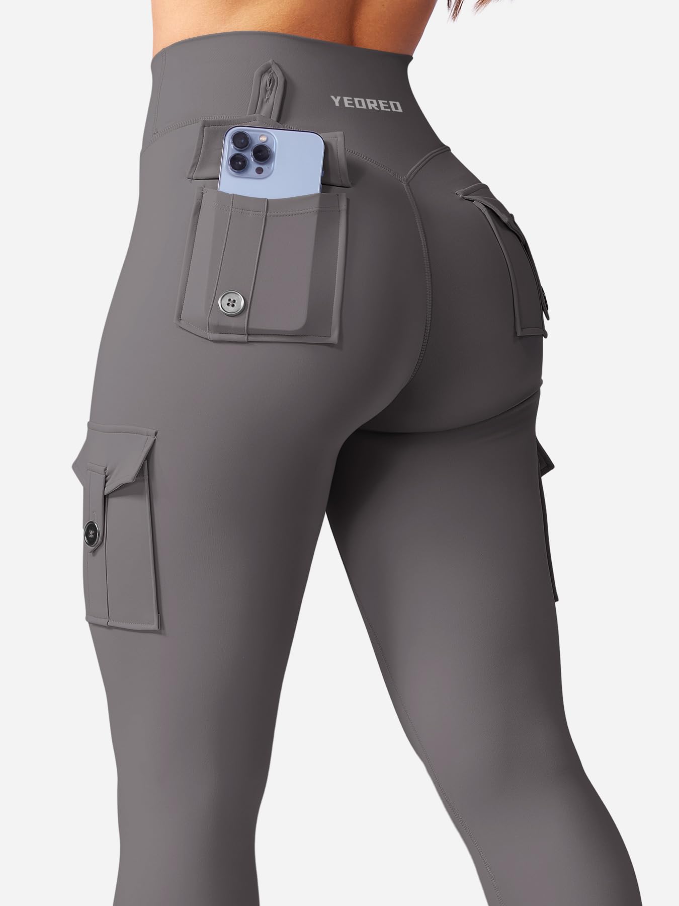 YEOREO Women's Workout Cargo Leggings with Pockets - High Waisted Scrunch Butt Lifting Yoga Pants for Gym, Running & Everyday Wear